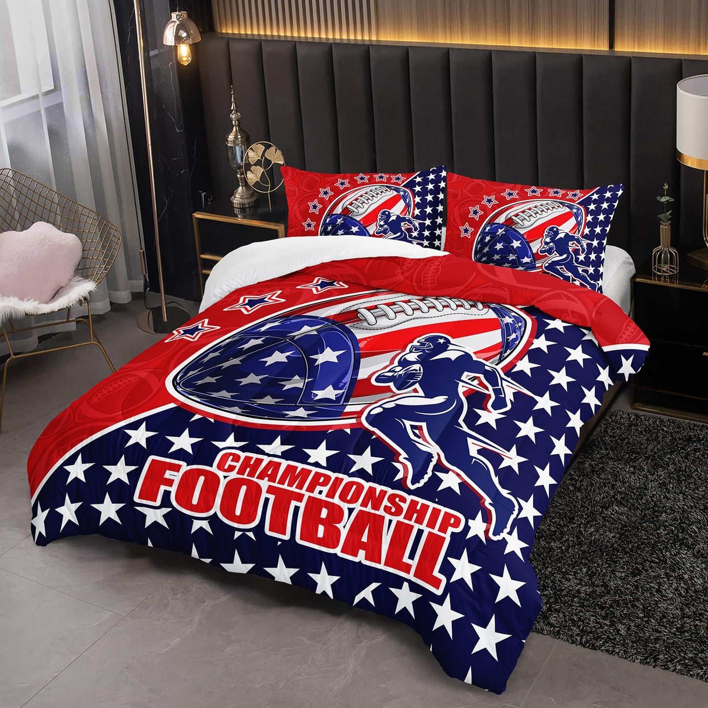 lneffble Football Theme Full Size Comforter Set for Boys，Sports-Themed Full Bedding Sets for Boys with 1 Comforter with 2 Pillow Case