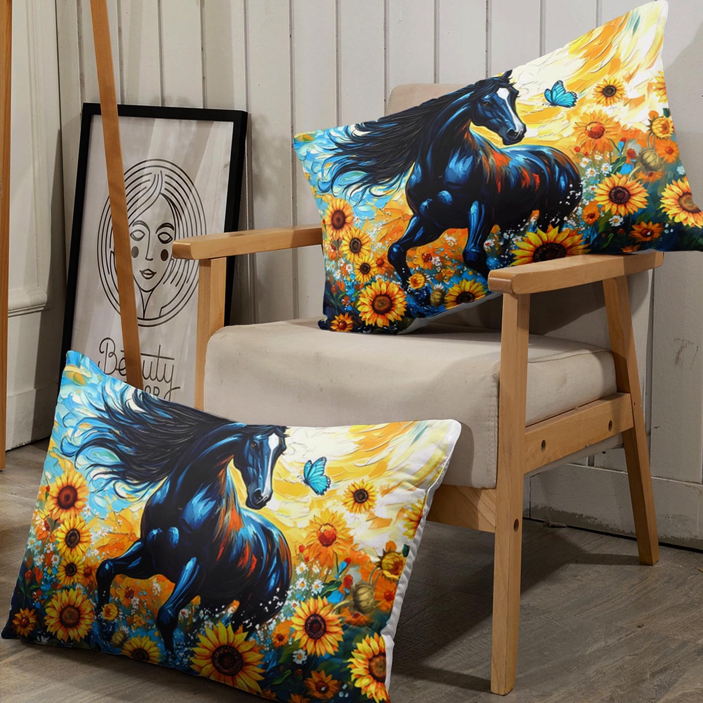 AILONEN Galloping Horse Bedding Sets for Kids Teens,Yellow Sunflower Floral Bed Sheets Set, Queen Size,Wildlife Animal Theme Fitted Sheet Set,1 Deep Pocket + 2 Pillowcase,Soft Breathable
