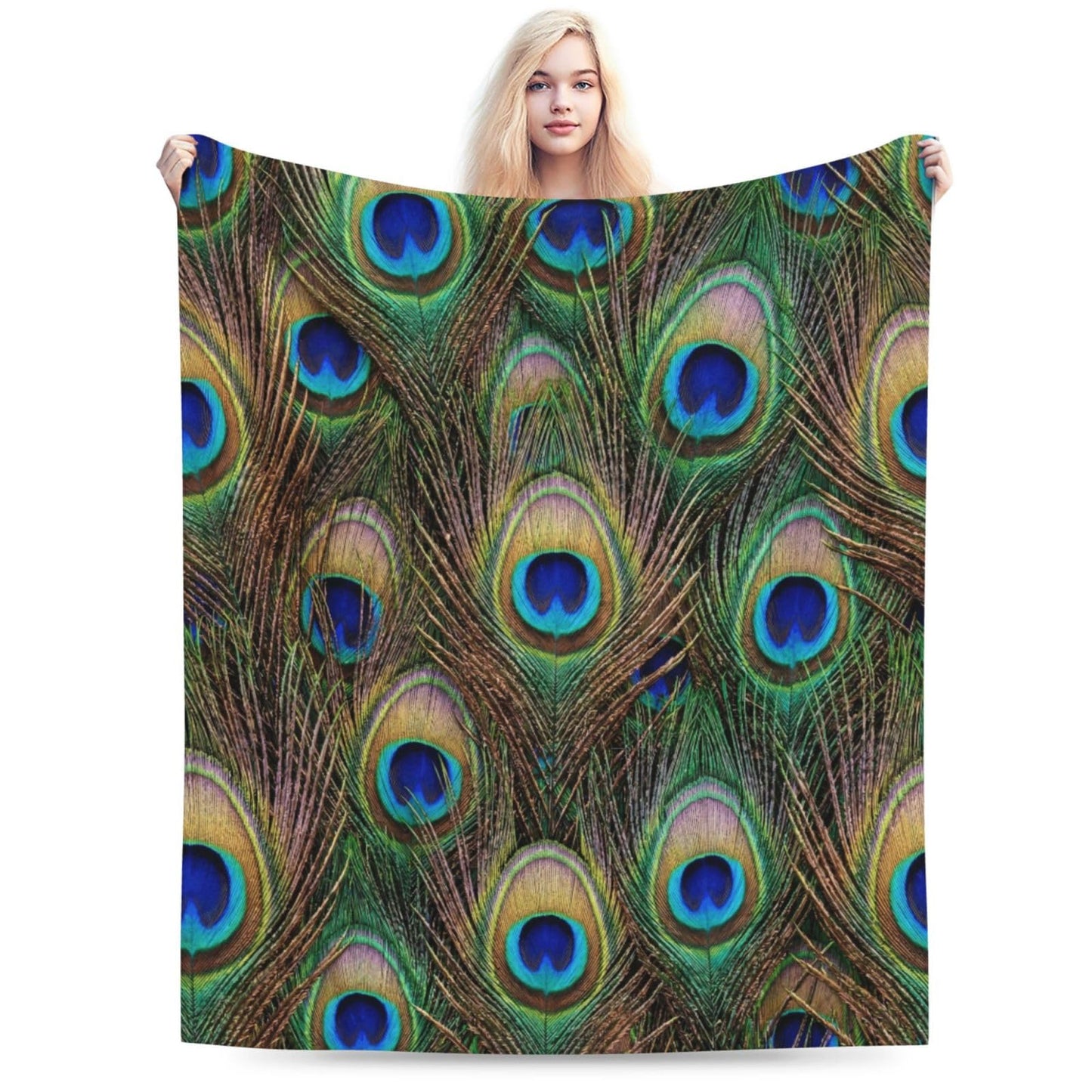 Perinsto Peacock Feather Throw Blanket Ultra Soft Warm All Season Decorative Fleece Blankets for Bed Chair Car Sofa Couch Bedroom 50"X40"