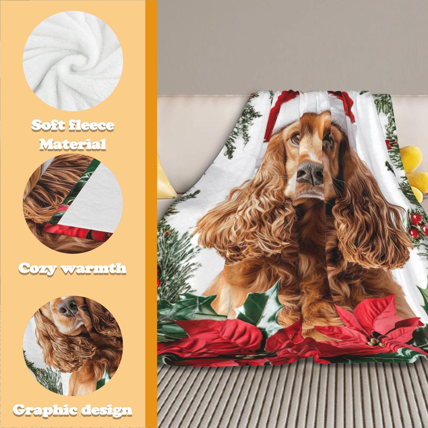 Christmas Dog Blanket,Heavyweight Soft Throw Blanket - Ultra Soft Fuzzy Party Blanket Gifts for Bed Sofa Home Decor,60''x 50''