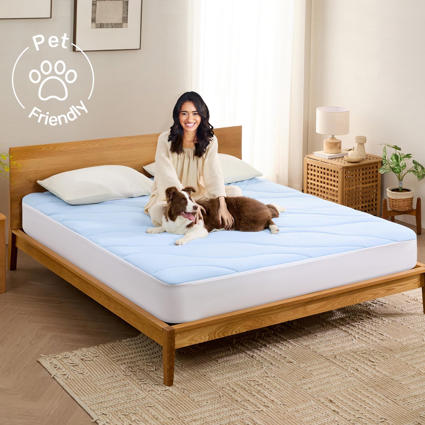 Unikome Ultra Soft Waterproof Mattress Pad King, Cooling Mattress Protector for Hot Sleepers, 5-Layers Noiseless Washable Mattress Cover with 8"-21" Deep Pocket (Light Blue, 78x80)