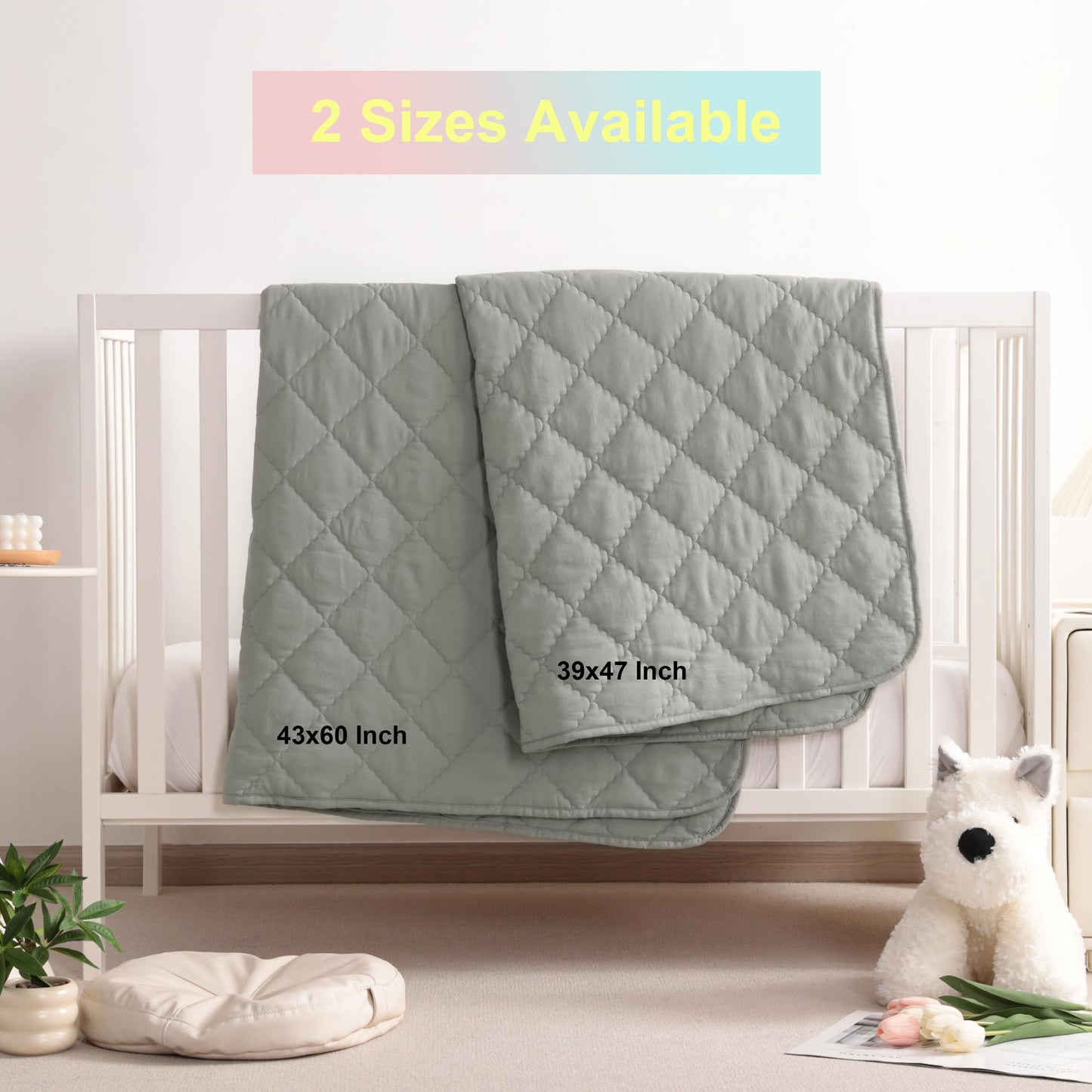 BEDSUM Toddler Comforter, Brushed Microfiber Crib Blanket - All Season Quilted Down Alternative Nursery Bedding - Lightweight Baby Blanket for Stroller & Nap, 39x47, Smoke Grey