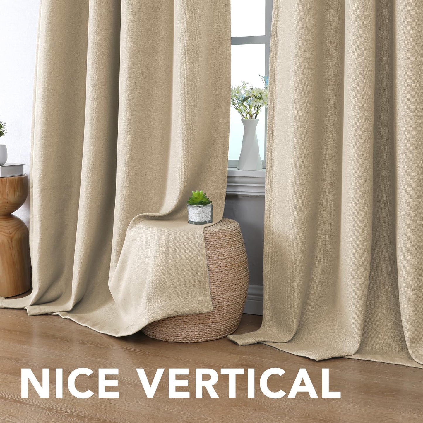 H.VERSAILTEX Linen Blackout Curtain 63 Inches Long for Bedroom/Living Room Thermal Insulated Grommet Linen Look Curtain Drapes Primitive Textured Burlap Effect Window Drapes 1 Panel - Heather Beige