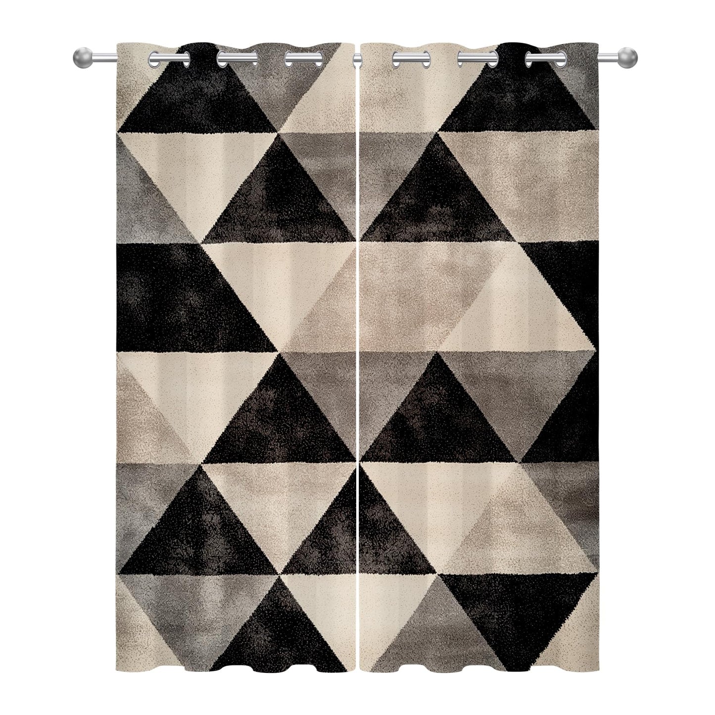 Solvivae Modern Blackout Curtains for Bedroom Living Room, Black Beige Retro Geometric Patterned Window Treatments, Room Darkening Thermal Insulated Grommet Drapes, 84 Inch Curtains 2 Panel Set