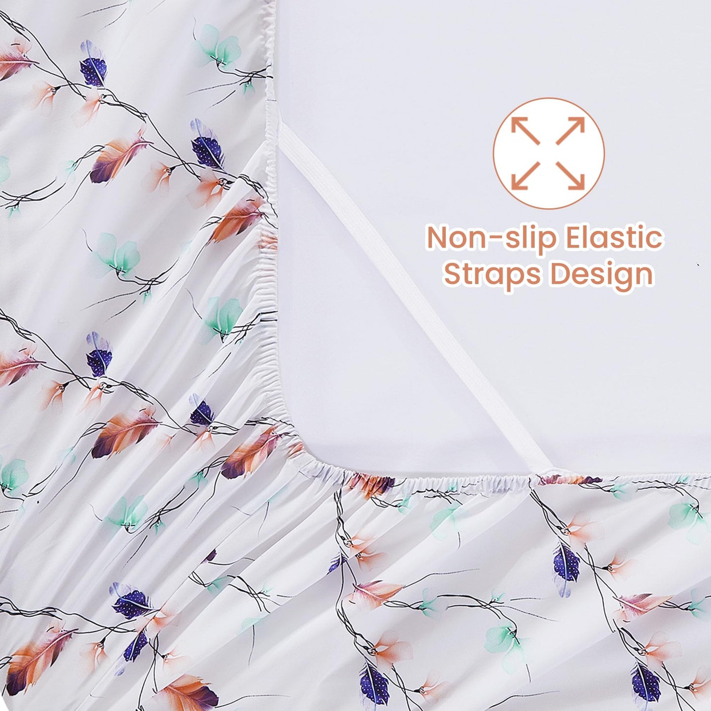 Softan Floral Full Sheet Set, Cozy Microfiber Pastel Blooms Printed Fitted Bed Sheet with 15" Deep Pockets & Non-Slip Straps, Feather Patterned Sheets & Pillowcase Set