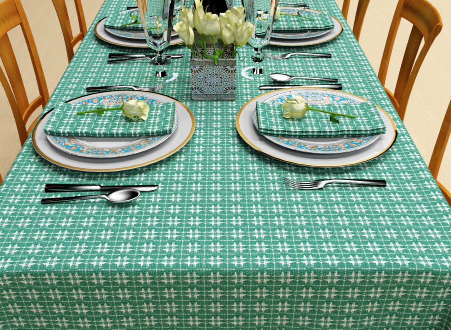 The Season Thread Table Cloth, Bottle Green Woven Fringed, 100% Cotton Table Cover, Size 60x84 Inch, Suitable for Formal Dining, Everyday Meals and Casual Occasions.
