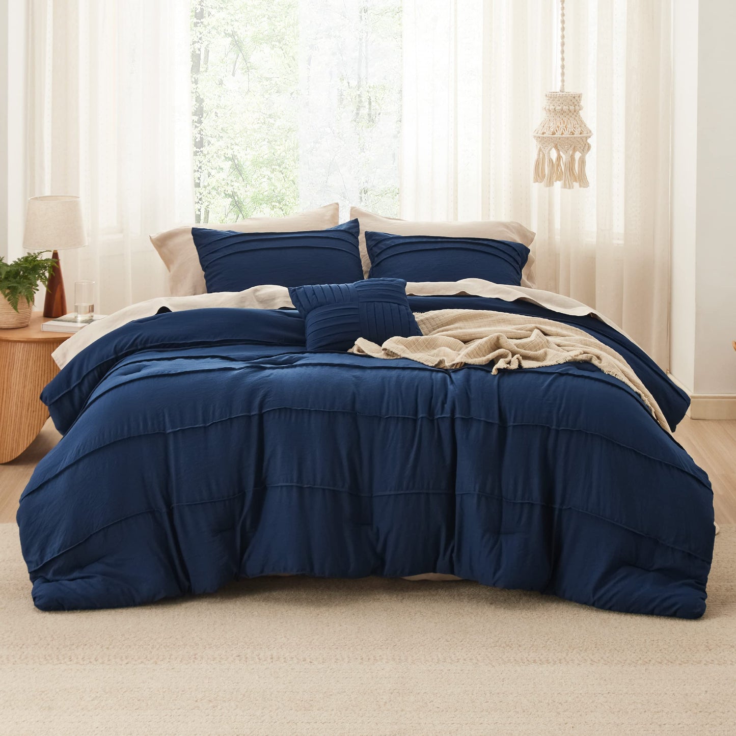 Bedsure Navy Blue Twin XL Comforter Set - 3 Pieces Pinch Pleat Bed Set, Down Alternative Bedding Sets for All Season, 1 Comforter, 1 Pillowcase, 1 Decorative Pillow