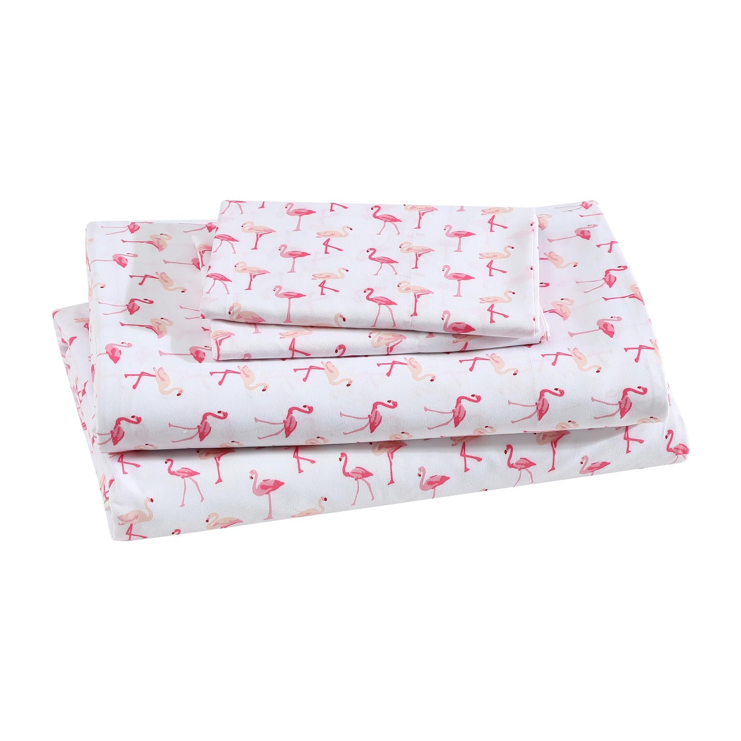 Beatrice Home Fashions Printed Microfiber Sheet Set, Soft Comfortable Easy Care, Includes 1 Fitted Sheet with 12" Deep Pockets, 1 Flat Sheet, Pillowcase, Full, Pink Flamingo