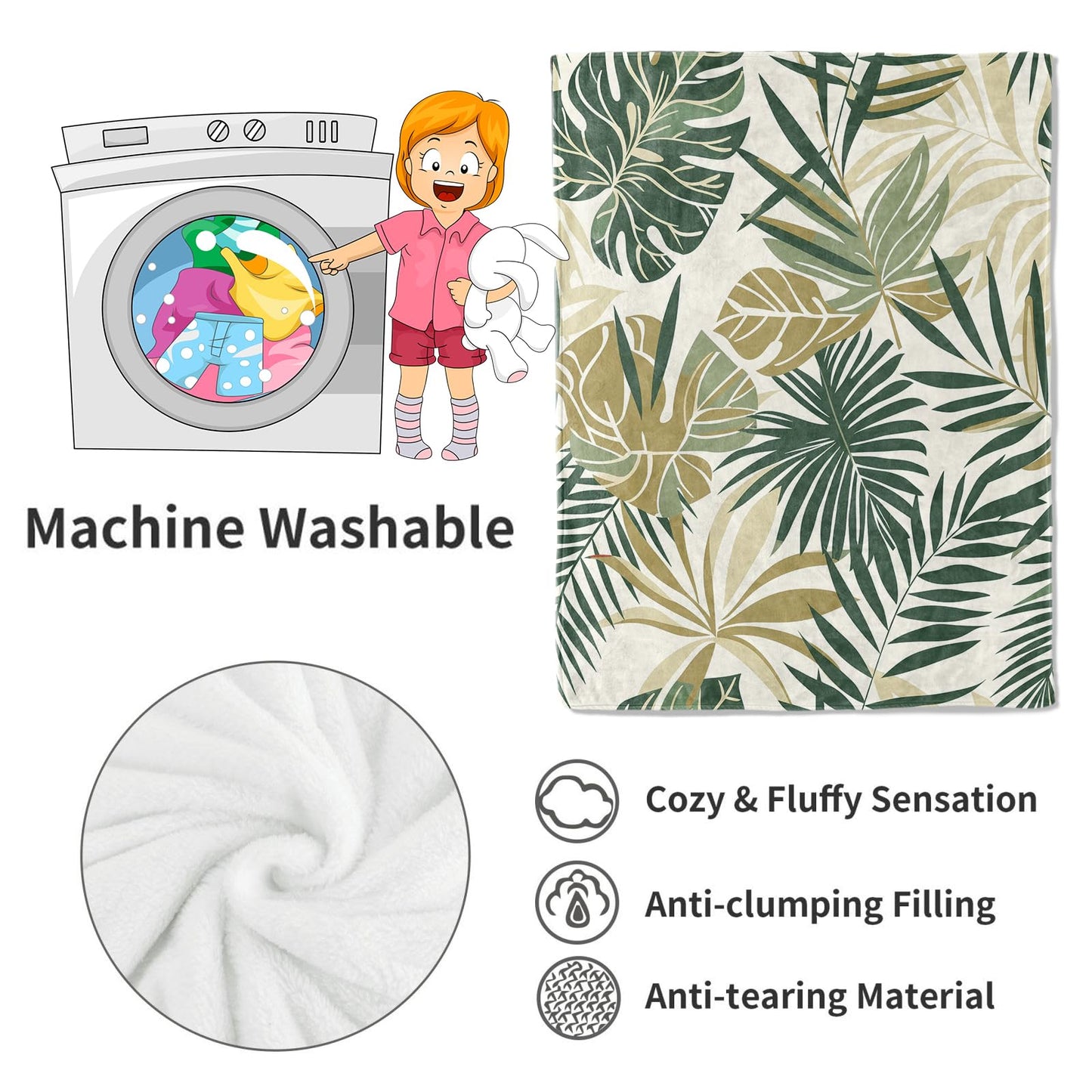VODRM Tropical Leaves Blanket Lush Green and Gold Botanical Throw Blankets,Birthday Gifts for Kids Adult & Nature Lovers,Lightweight Soft Fleece Cozy for Sofa Couch Bed Room Travel Decor 50x60in