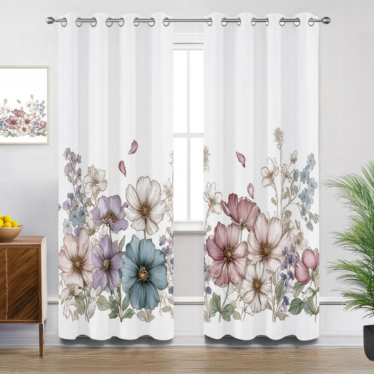 Solvivae Floral Blackout Curtains for Bedroom Living Room, Shabby Chic Floral Botanical Patterned Window Treatments, Room Darkening Thermal Insulated Grommet Drapes, 84 Inch Curtains 2 Panel Set