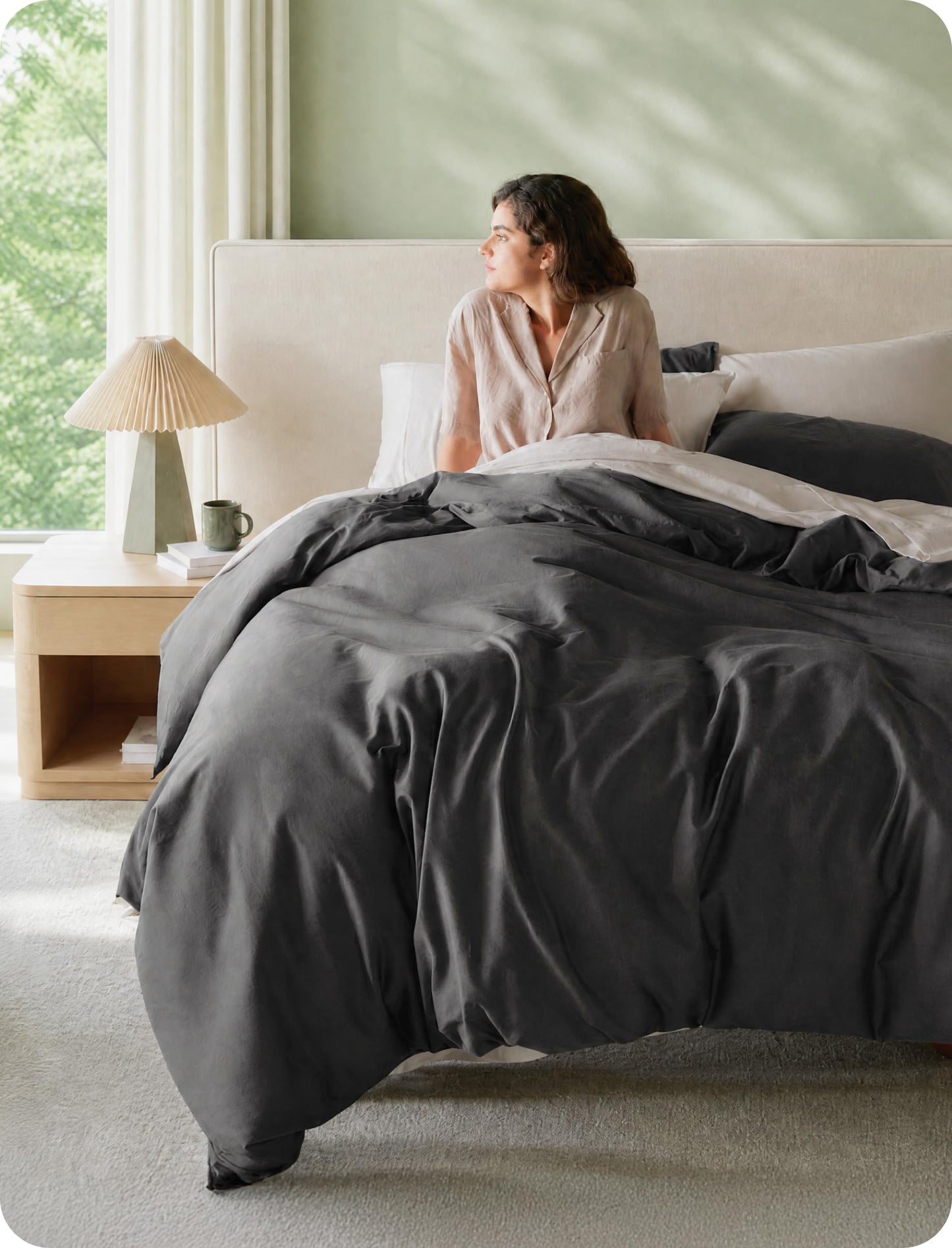 Bedsure 100% Organic Cotton Queen Duvet Cover Set, Charcoal Grey, 90" x 90"
