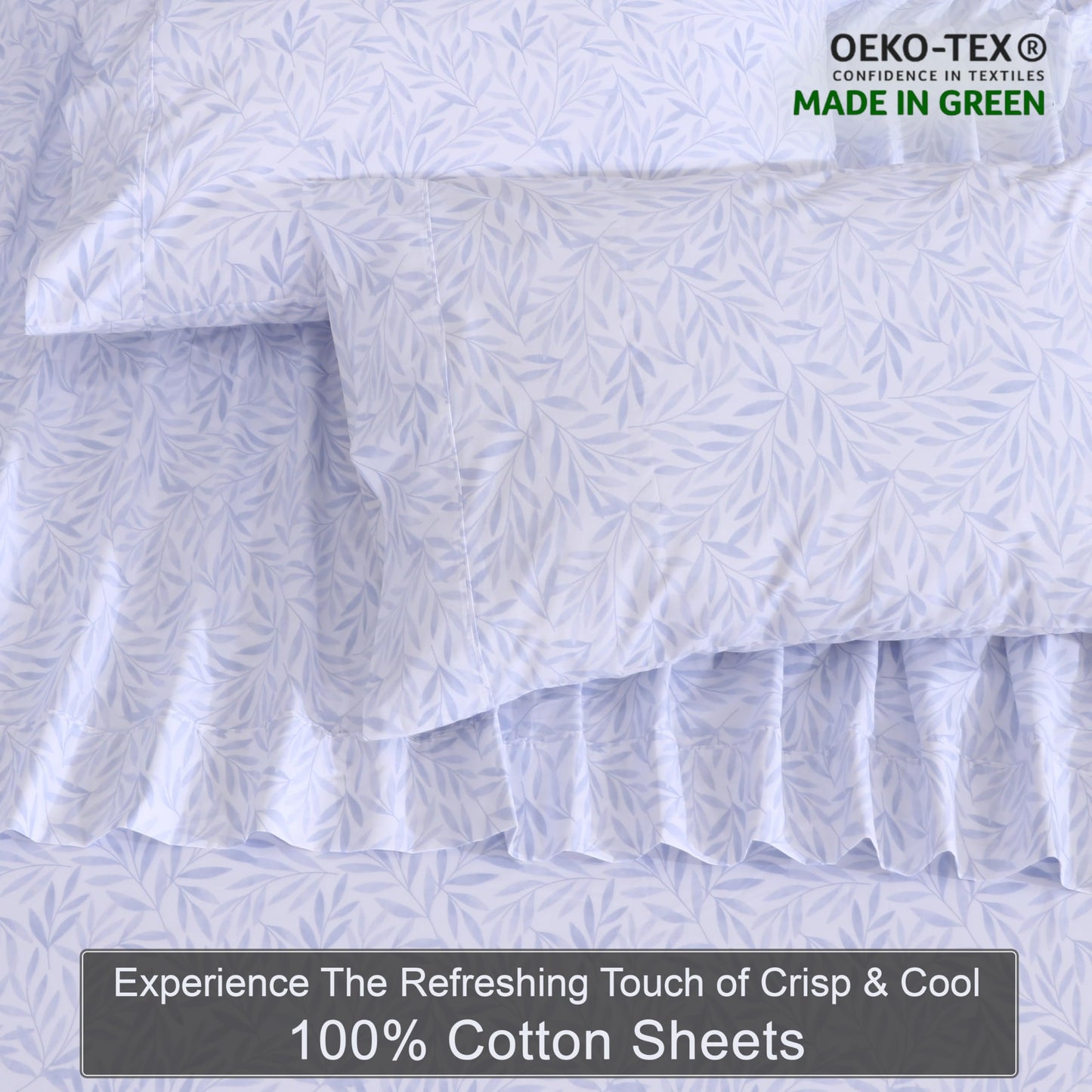 ZOYER 100% Cotton Sheets – Full Size Percale Bedding, Cooling & Breathable, Durable with a Crisp, Soft & Comfortable Feel, 16" Deep Pocket, 4-Piece Set, Blue Autumn