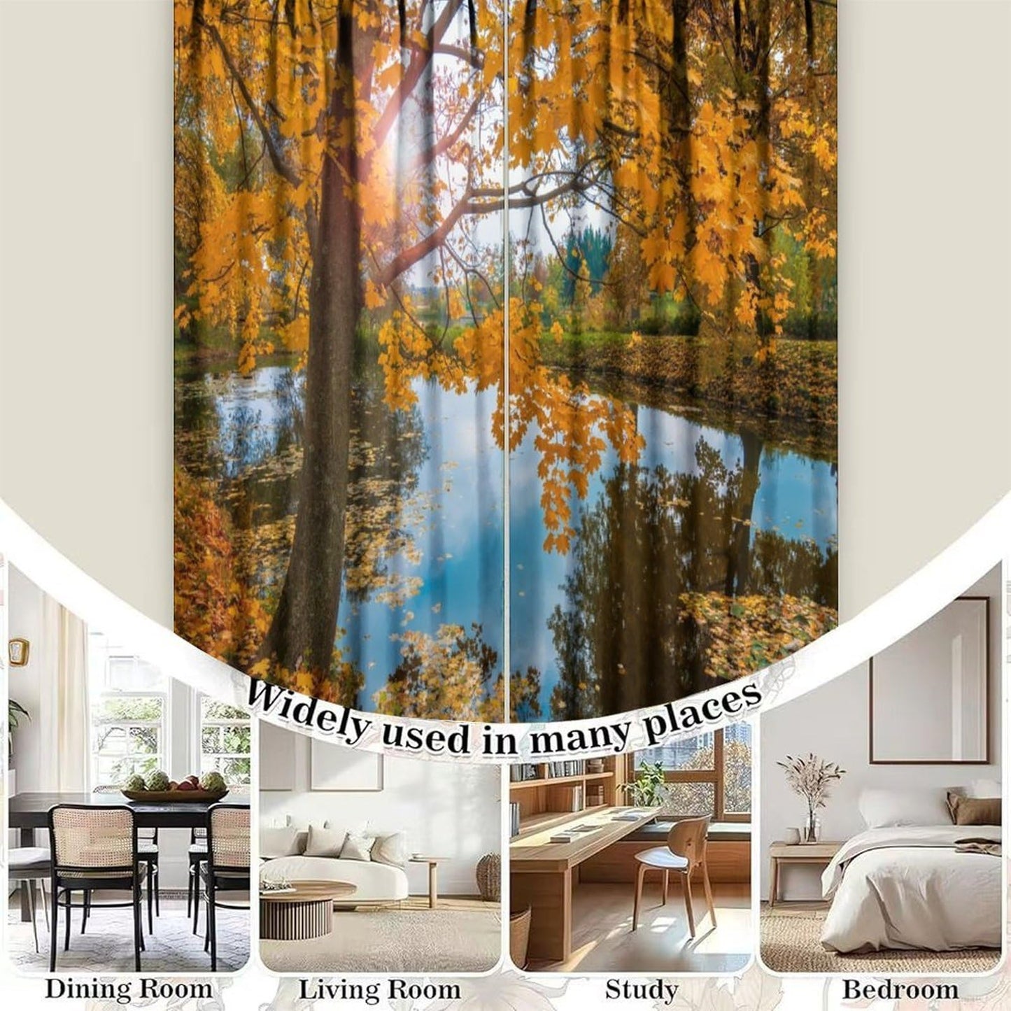 Tificats Autumn Maple Lake Curtains, Golden Yellow Fall Leaves Reflection Pond Landscape Printed Blackout Window Drapes for Bedroom Living Room Kitchen21 W x 45" L (Pack of 2)