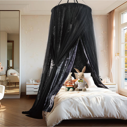 ZXPLO 32"x 106" Bed Canopy for Girls & Adults, Double Layer Princess Round Dome Bed Curtain Canopy Drapes, Dreamy Mosquito Net Reading Nook, Bedroom Decoration (Moon)