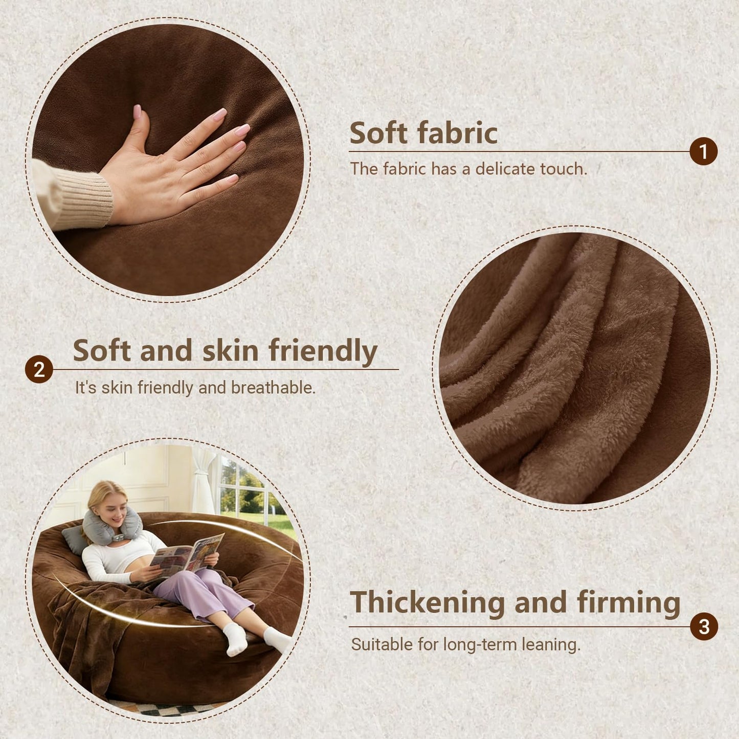 Big Bean Bag Chairs for Adults ，6FT Bean Bag Chair with Filler Memory Foam Chair Super Soft Plush, Living Room Furniture, Suitable for bedrooms, Comfy Lounge Reading Chairs (Coffee, 6FT)