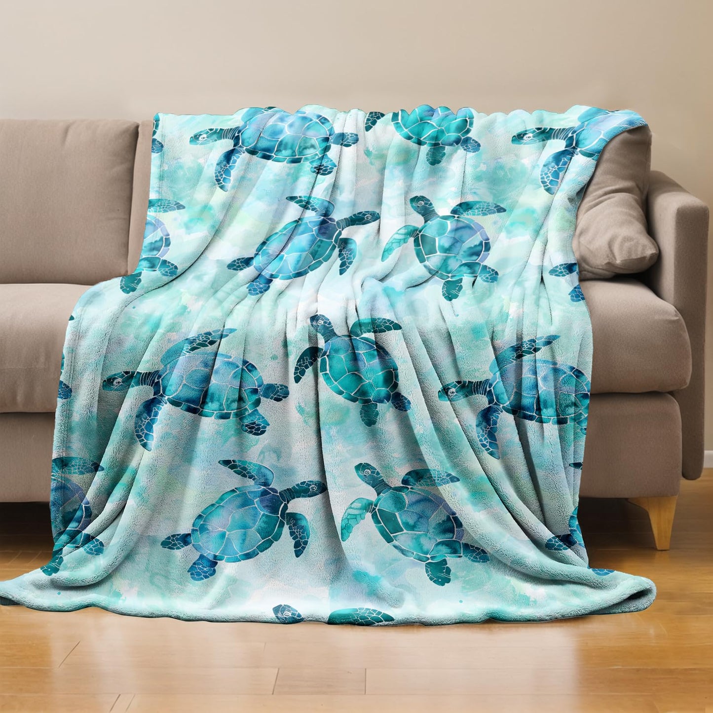 RQTWC Sea Turtle Throw Blanket Gifts for Boys Girls Kids Adults, Blue Ocean Turtle Theme Flannel Blankets for Travel Sofa Living Room Decor 50"X60"