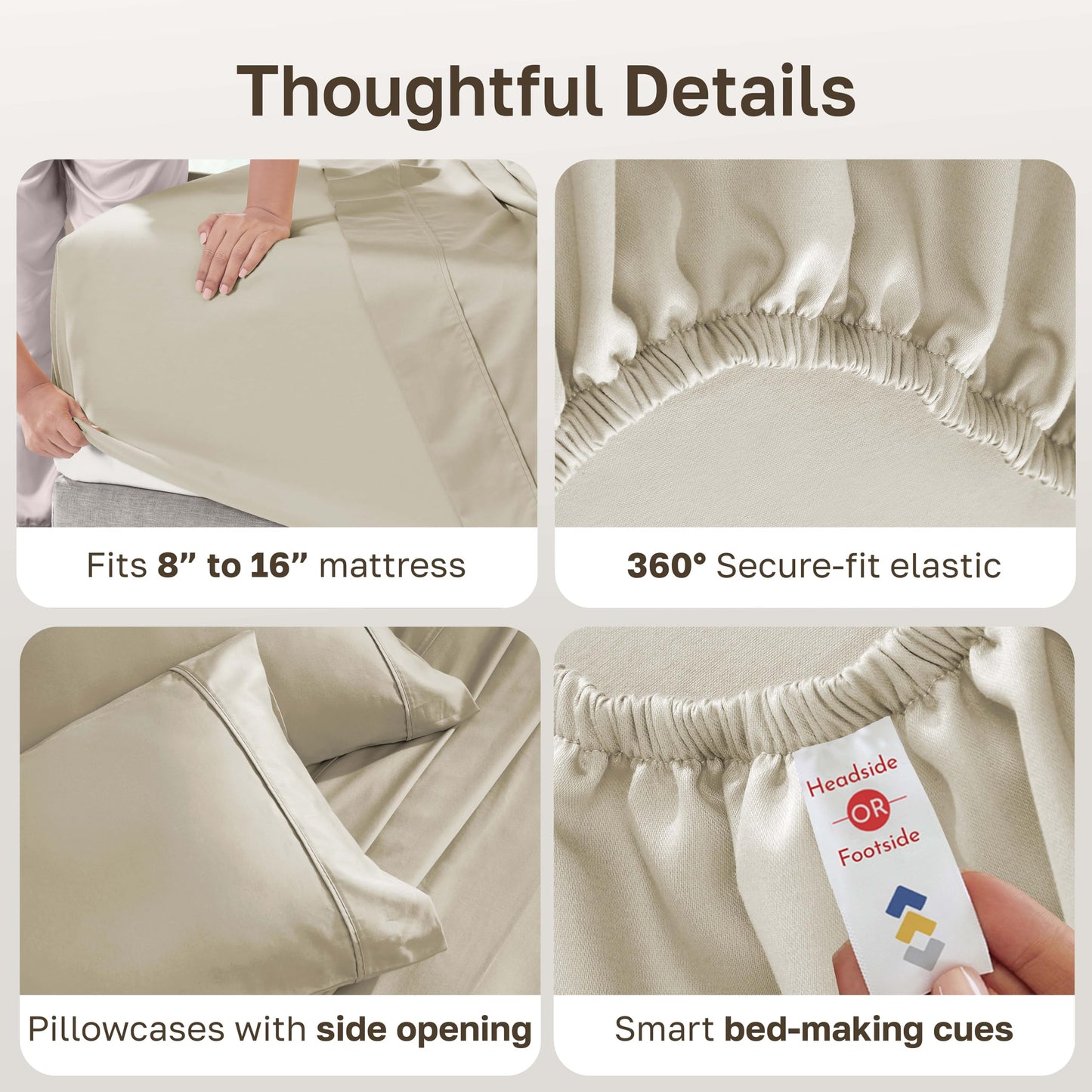 California Design Den Soft 100% Cotton Bed Sheets Queen Size Set, 400 TC Good Housekeeping Award Winner, Silky Smooth Sateen, Deep Pockets, Breathable & Durable Queen Bedding Set - Beige