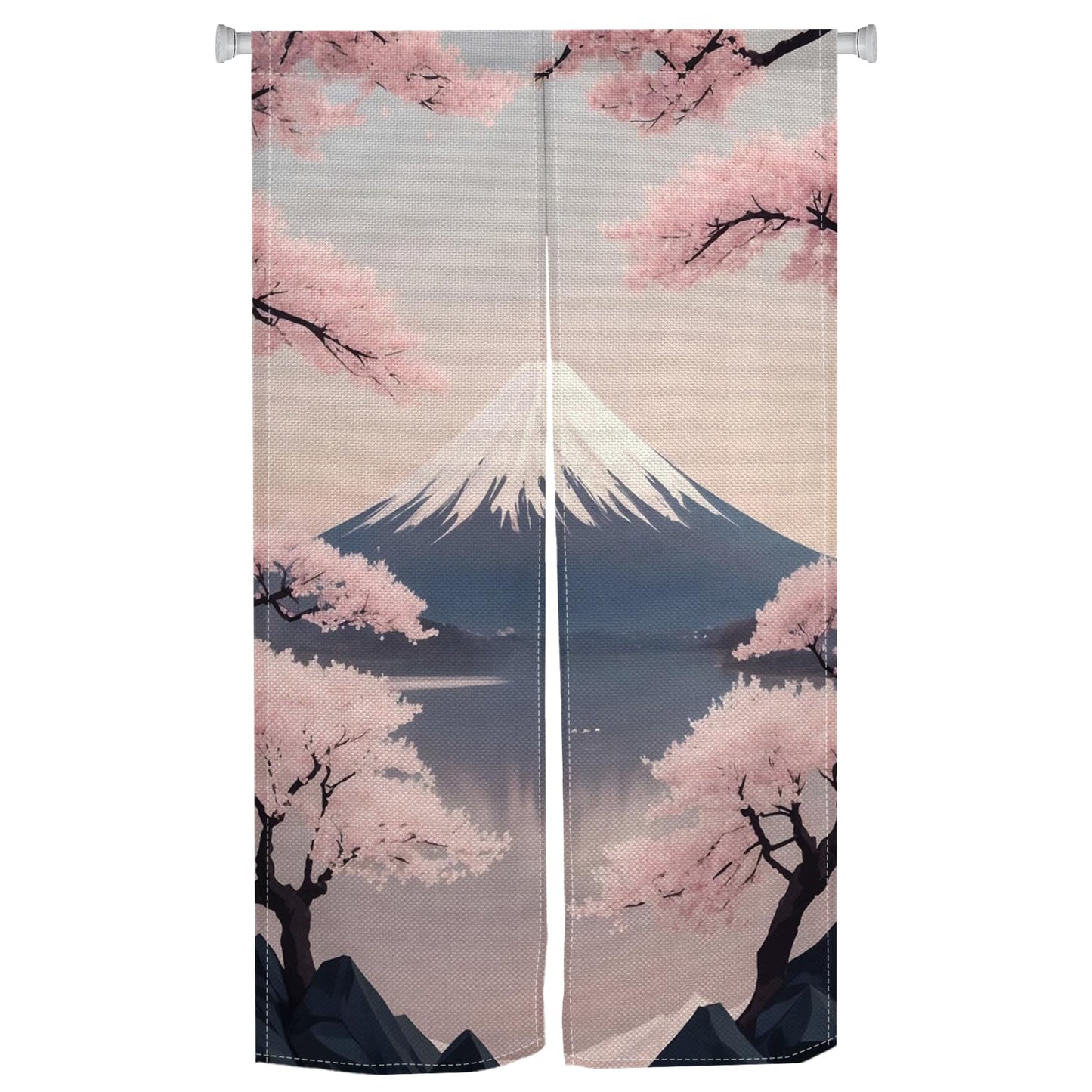 XMJJKUF Japanese Doorway Single Side Curtain Noren Cherry Sakura and Mount Fuji Artistic Painting Japanese Style Curtains Door Tapestry for Wall Hanging Home Decoration,33.5"x 70.9"