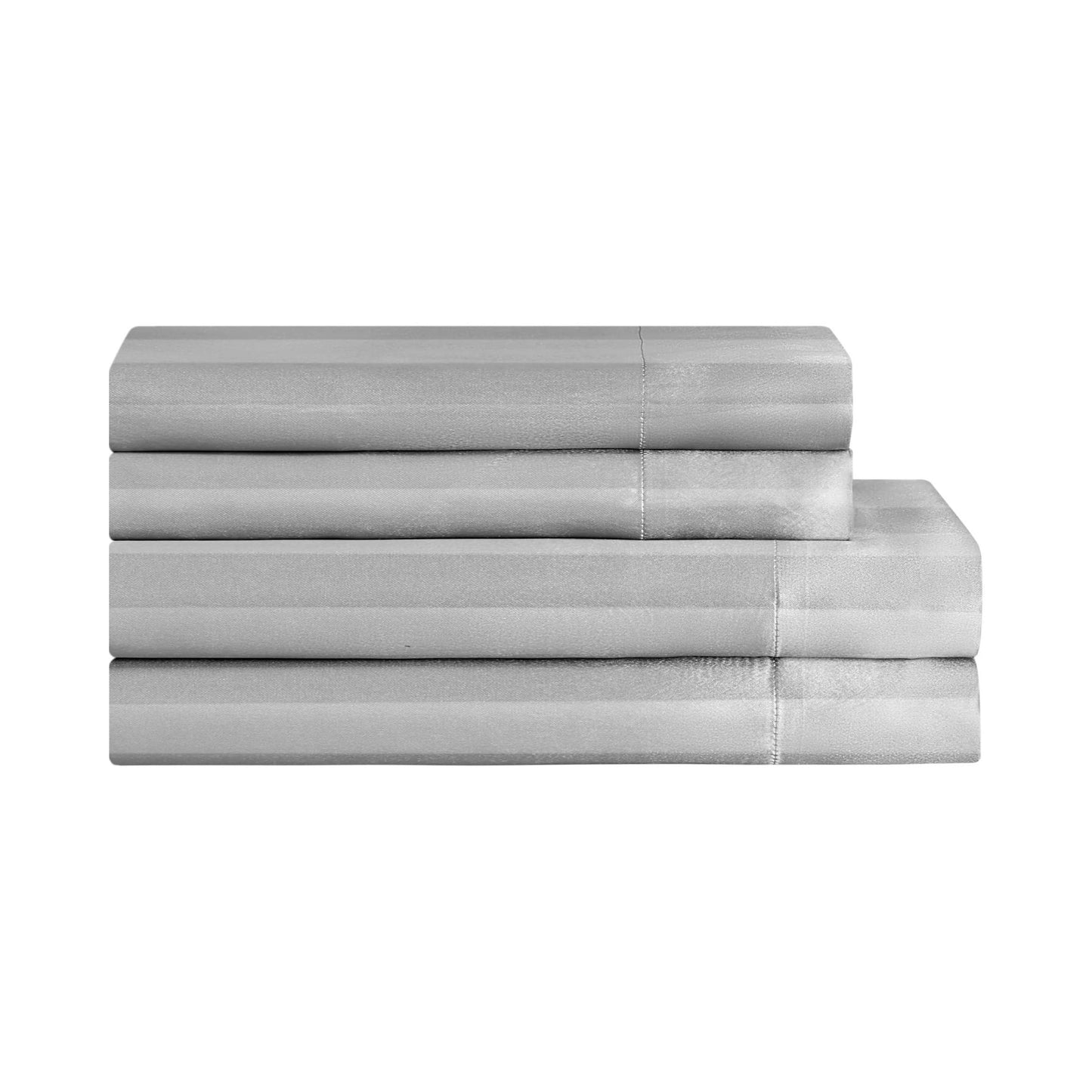 Juicy Couture Silky Satin Damask Sheet Set - Luxury Grey Bedding - Smooth Striped Sheets - Full Size