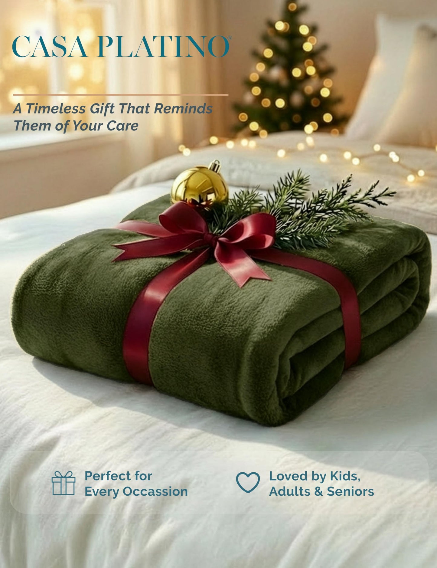 Casa Platino Fleece Throw Blankets – 300 GSM Olive Green – Soft Cozy Warm Winter Throws, Fuzzy Plush Elegant for Kids, Men & Women - Ideal for Couch, Sofa, Chair or Bed - 50x60 Inch
