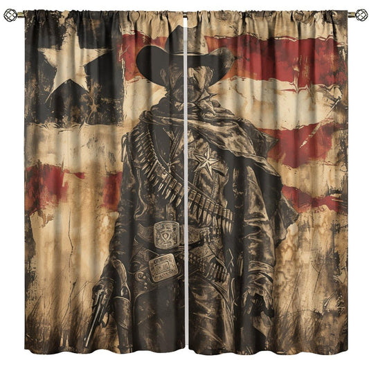 Nanacur American Flag Cowboy Curtains, Vintage Western Rod Pocket Window Treatment for Kitchen Boys Teens Adult Bedroom Living Cafe Drapes 41" W X 45" L (No Blackout)