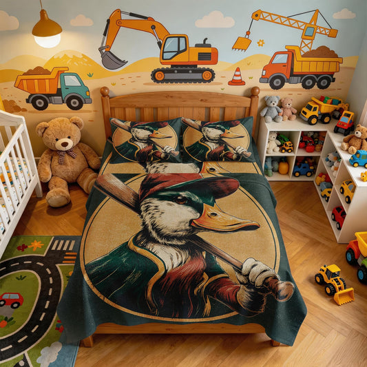 Baseball Duck Sheet Set, 4 Pcs Queen Size Vintage Sports Bed Sheets