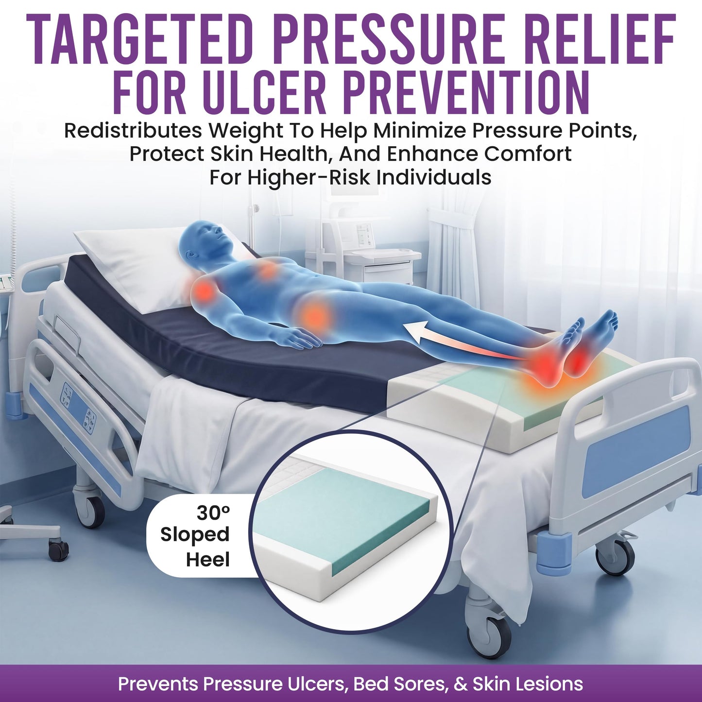 ProHeal Multi-Tiered Hospital Bed Mattress for Pressure Redistribution - Memory Foam Sloped Heel - Moderate to High Bed Sore Treatment Medical Mattress - 36" x 76" x 6"