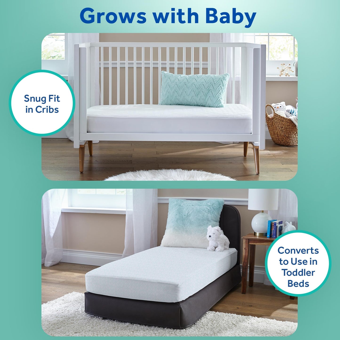 Sealy Baby Posture Perfect Breathable Crib Mattress, GREENGUARD Gold Certified, Made in USA, 2 Stage Hybrid Memory Foam & 150 Premium Coils, Toddler Bed Fit, Safety & Quality Tested, 52x28"