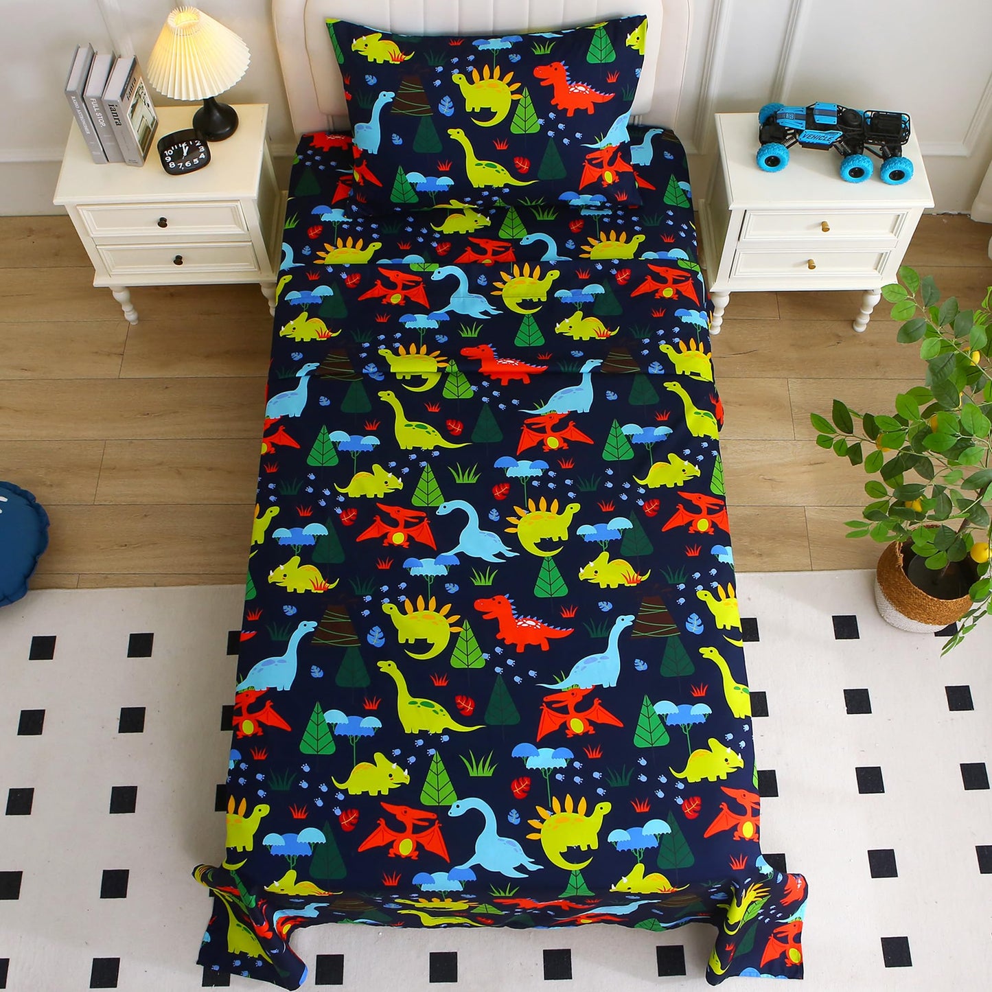 Softan Kids Twin Sheets Set, 3 Piece Dinosaur Bedding Set for Boys, Soft Breathable Microfiber with 15" Deep Pocket, Fitted Flat Sheet & Pillowcase