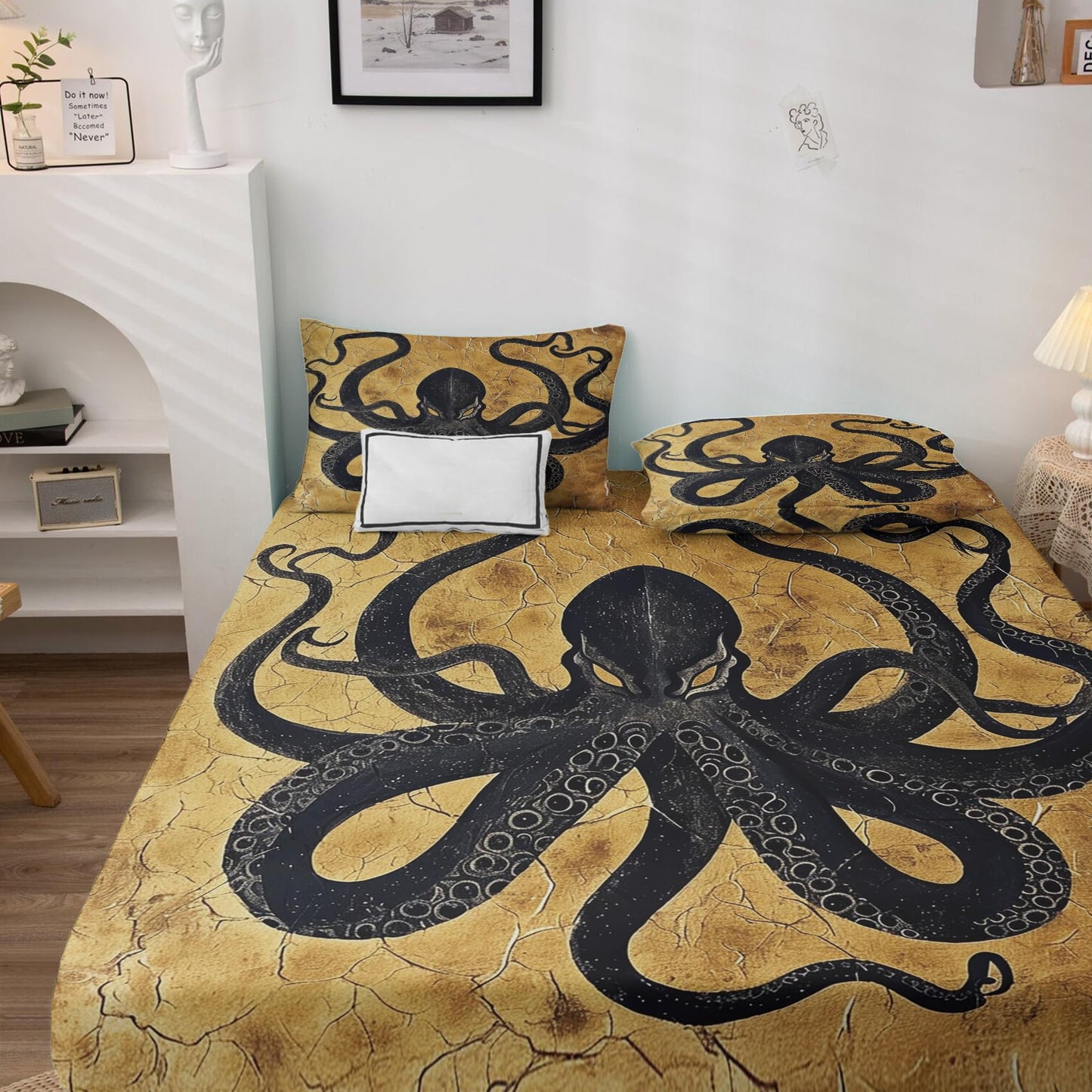 NOGAWA Octopus Sheets Queen, Kraken Tentacle Witch Bed Sheets, Deep Pocket & Soft Microfiber Bedding Sheets & Pillowcases 4 Piece - Fitted Sheet & Flat Sheet & 2 Pillow Cases