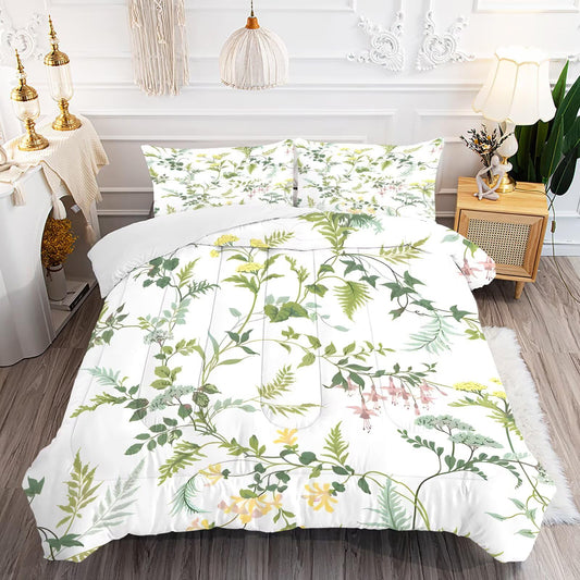 DJNEAR Green Floral Comforter Set Twin Size Cottage Core Botanical Flower Bedding Sets for Kids Girls Women Bedroom Romantic Aesthetic Plants Quilt Decor 1 Comforter 1 Pillowcase