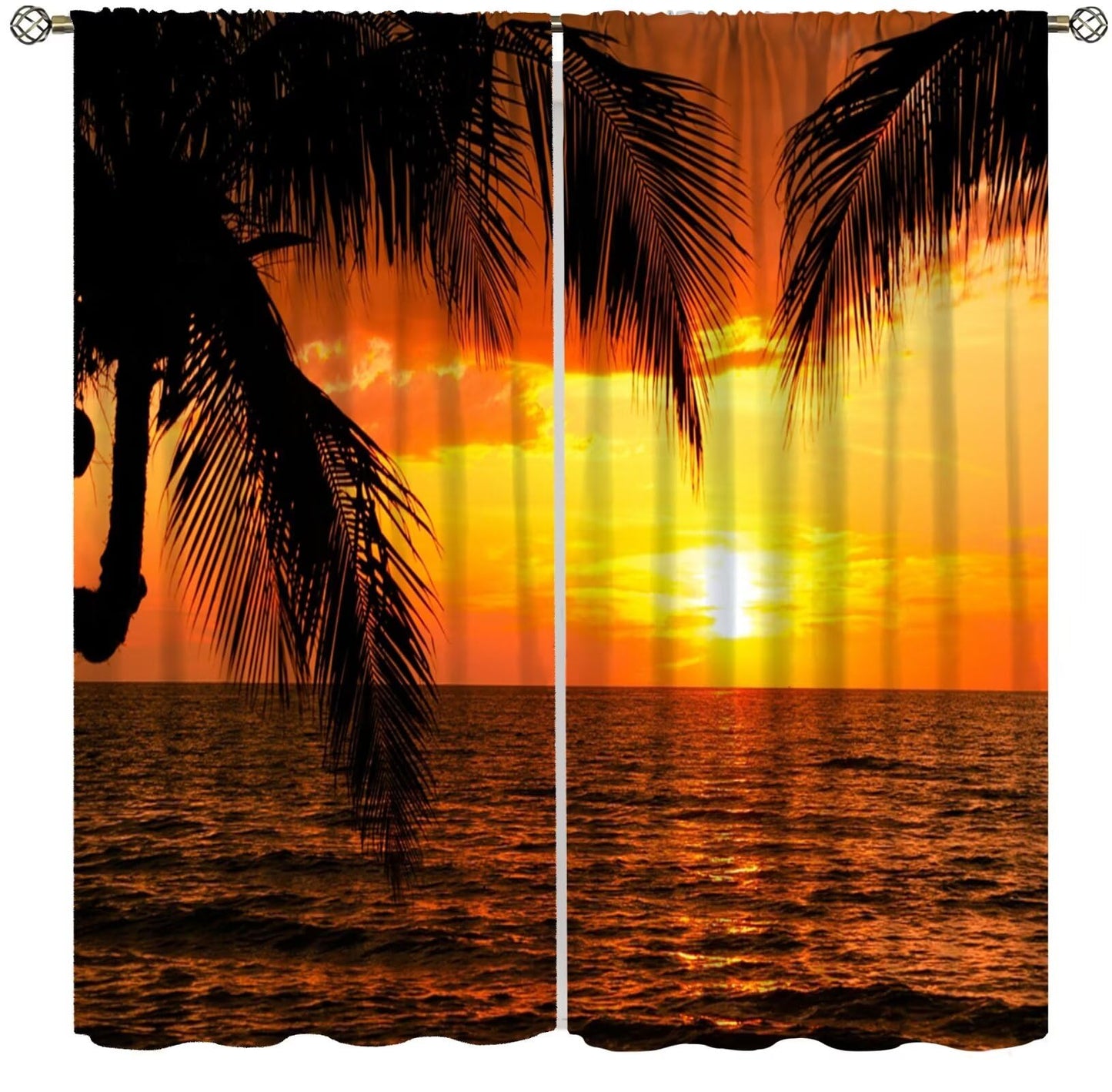 Focusbrite Tropical Ocean Sunset Window Curtains,Sea Beach Seaside Palm Tree Dusk Nature Scenery Print Decor Home Apartment Bedroom Living Room Set 2 Panels,42x45 Inches