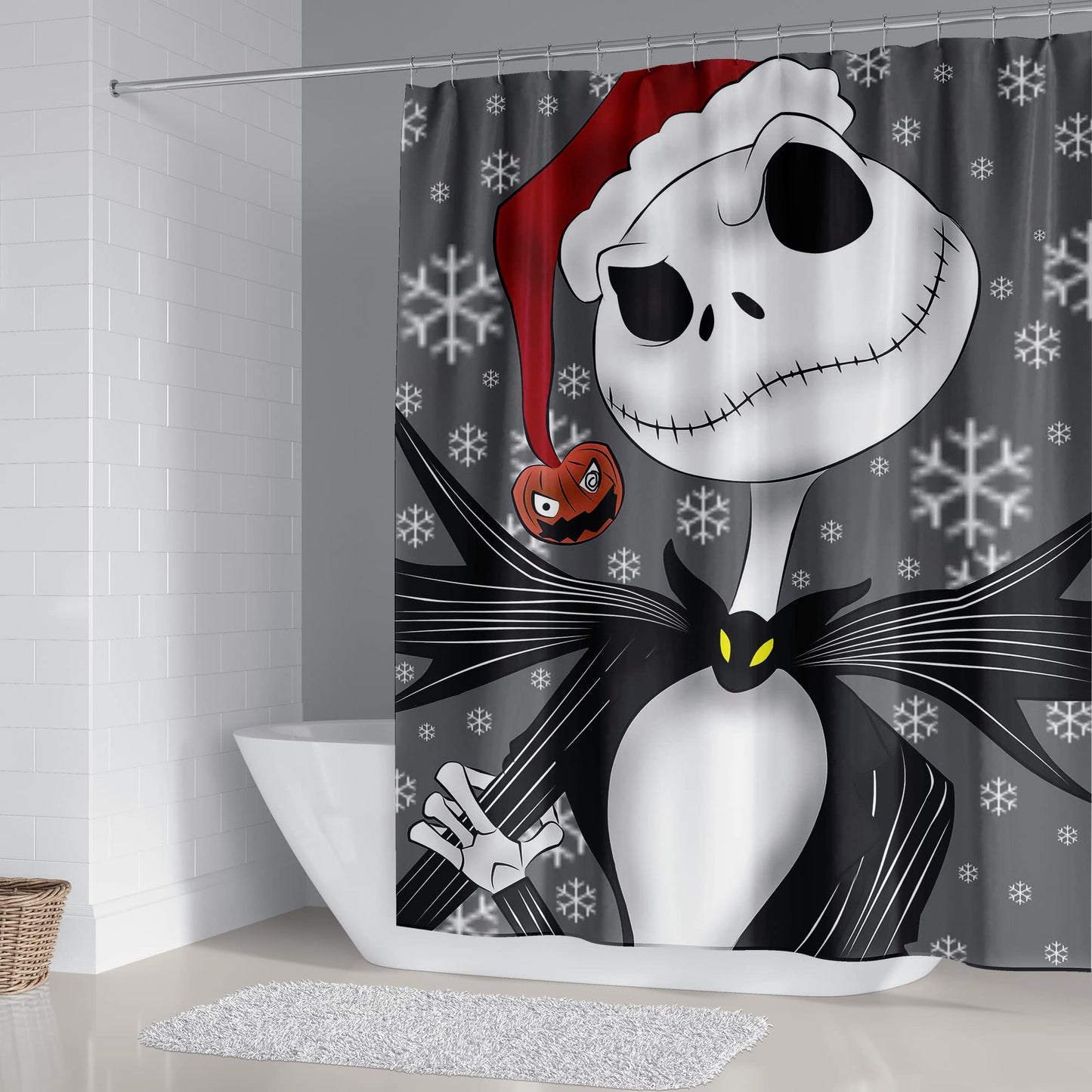 DDS-DUDES 4Pcs Christmas Shower Curtain Sets Kids Bathroom Halloween Christmas Decor with 12 Curtain Hooks for Bathroom, Waterproof 71 x 71 inch (D00048)