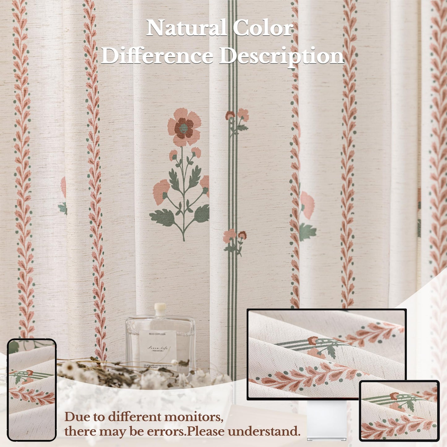 Pinch Pleated Nursery Curtains Luxury Pink Sheer Floral Curtains for Girls Room Bedroom Living Room - 108 Inch Length Modern Farmhouse Floral Printed Drapes with Hooks - 2 Panels Set