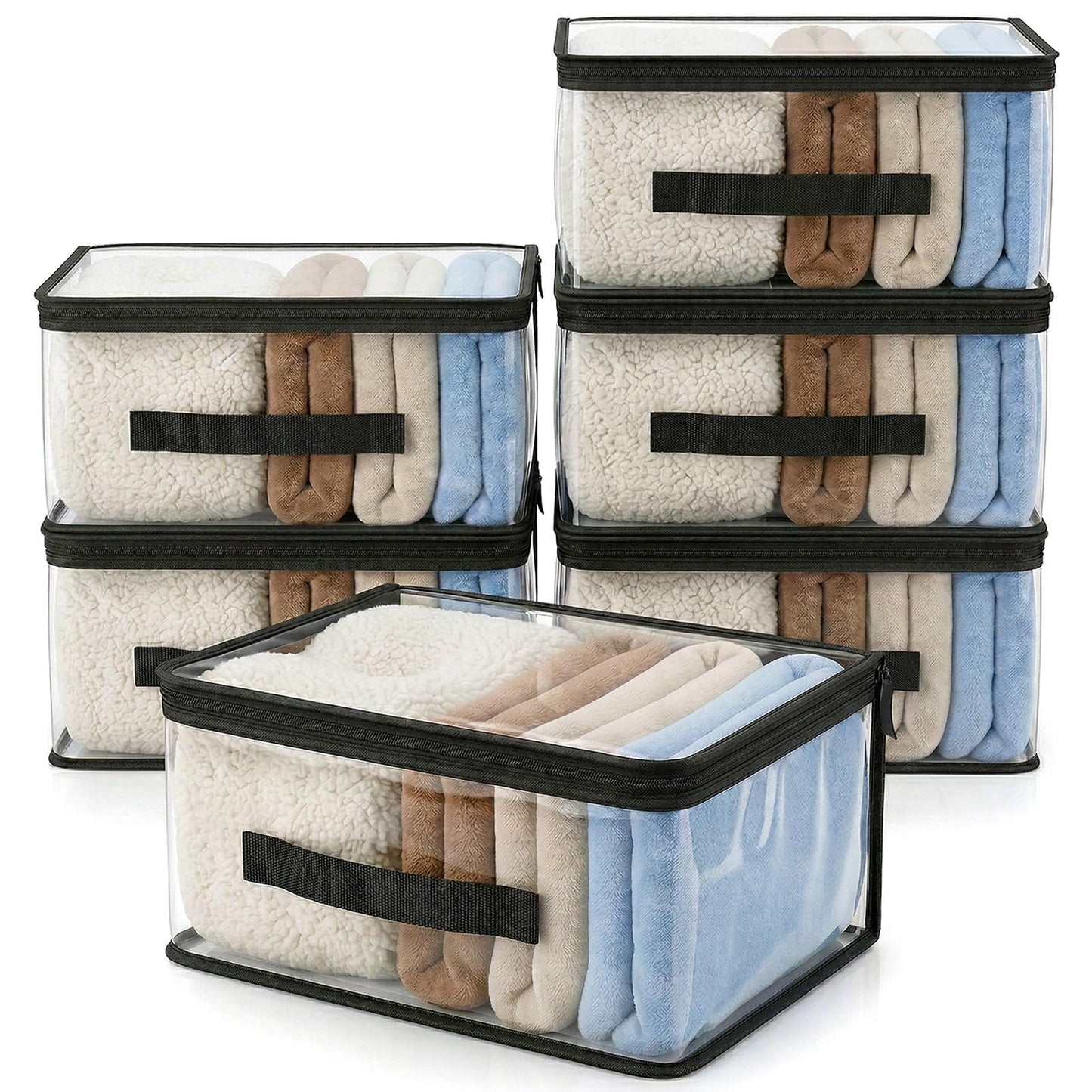 6 Pack Large Clear Storage Bags & Packing Cubes, 33L Extra Large PVC Zippered Organizer with Handle for Travel, Blanket, Sweater, Clothing & Home Storage