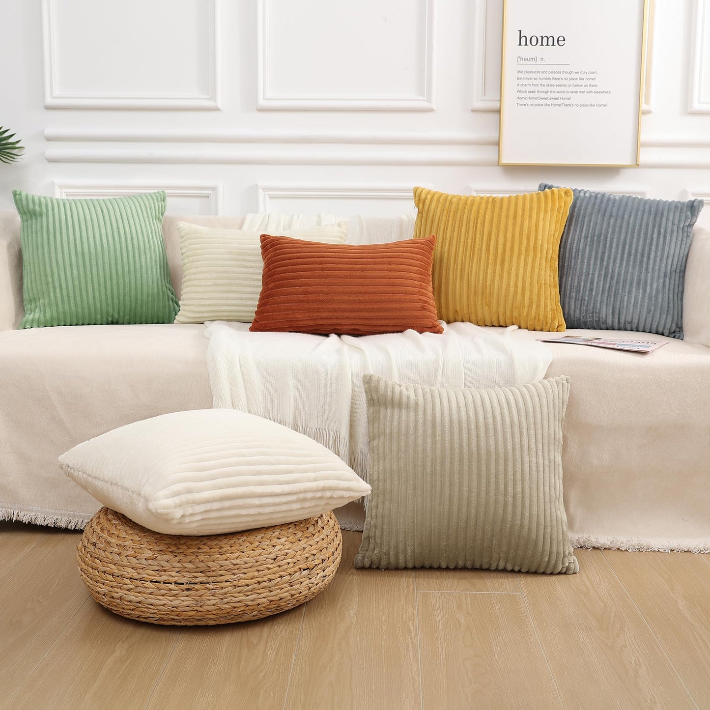 Simmore Decorative Throw Pillow Covers 18x18 Set of 2, Soft Natural Plush Flannel Double-Sided Fluffy Couch Pillow Covers for Sofa Living Room, Rust