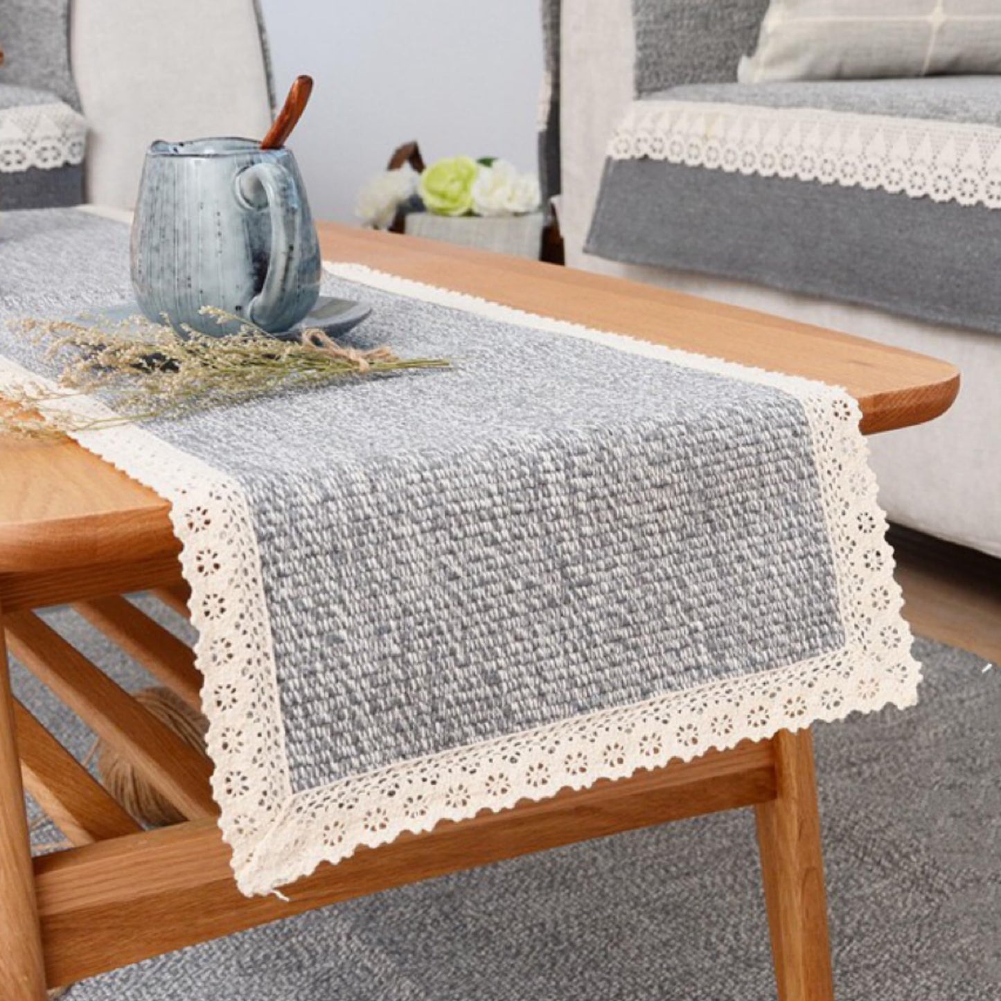 YUZHANGHE Tablecloth Nightstand End Tabletop Dust Cover 15.75 x23.6 Night Stand Table Linen - Grey
