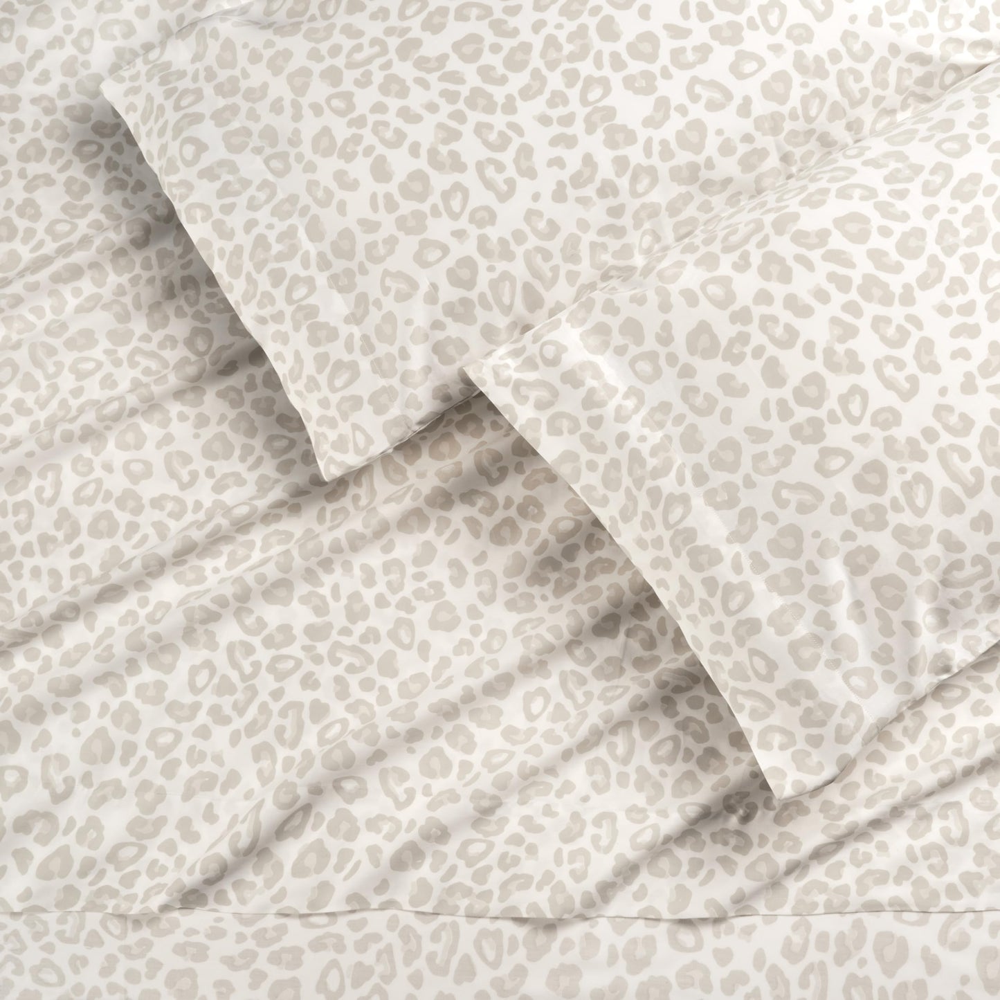 Elegant Cotton 100% Pure Organic Cotton Sheets Set King Size - Leopard Beige Pattern Print Super Soft Sheet - 4 Piece Set - Fitted Sheet, Flat Sheet & 2 Pillow Covers - King
