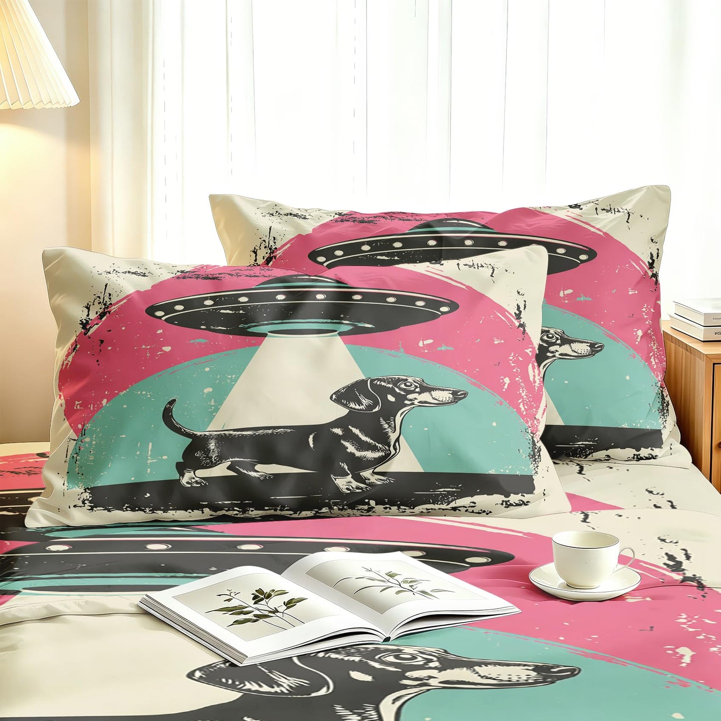 Dachshund Queen Bedding Set Boys UFO Sheet Sets