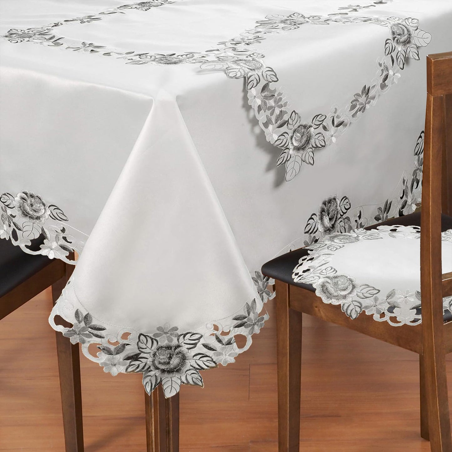 Decozen Ivory Table Cloth - Rectangle Lace Linen Tablecloth Intricate Cutouts Embroidery for Kitchen Dining Room Table Home Decor Wedding Receptions - 60 x 120 inches - The Alois Collection