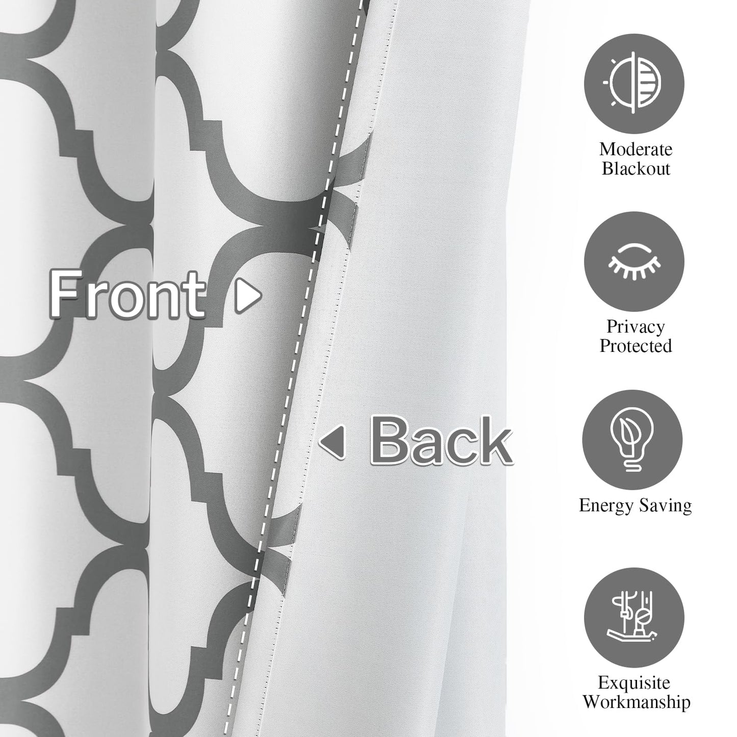 Melodieux Moroccan Printed Room Darkening Blackout Grommet Curtains for Bedroom Small Windows, 42 by 45 Inch, Off White/Grey (2 Panels)