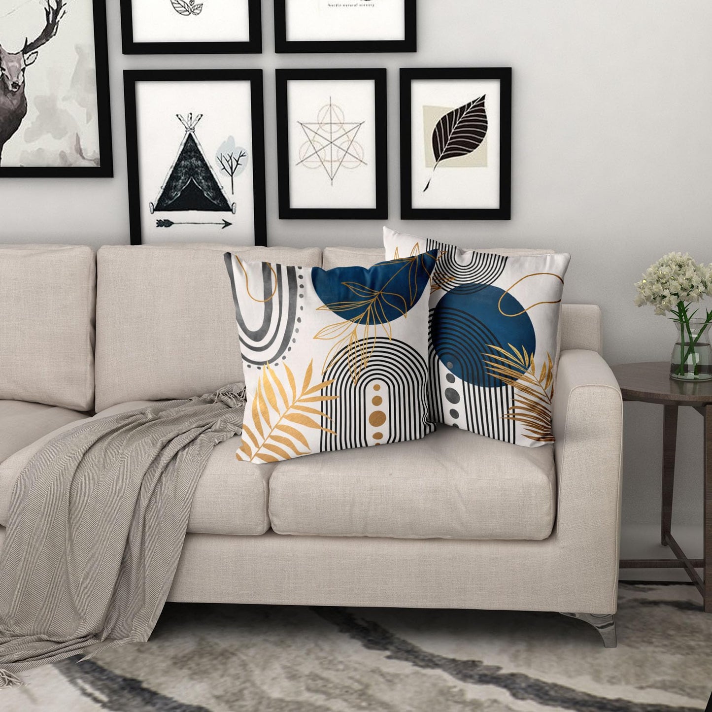 DZGlobal Grey and Blue Throw Pillows Boho Pillow Covers 20x20 Abstract Geometric Pillow Covers Mid Century Modern Decor for Sofa Bed Living Room Couch Set of 4
