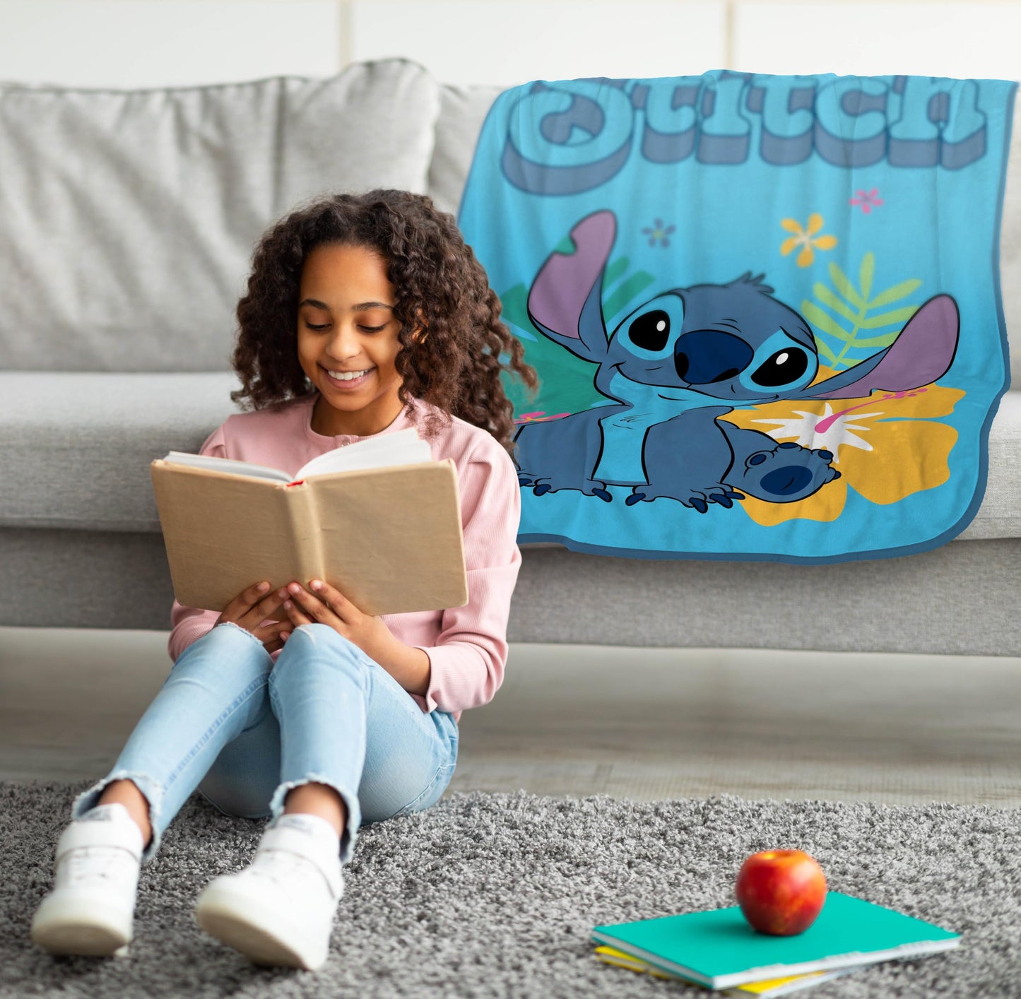 Jay Franco Kids Plush Throw Blanket – Soft & Cozy Fleece Throw for Bedroom & Couch Décor, Official Licensed Product, Blue - Stitch, 46x60 - Throw Blanket