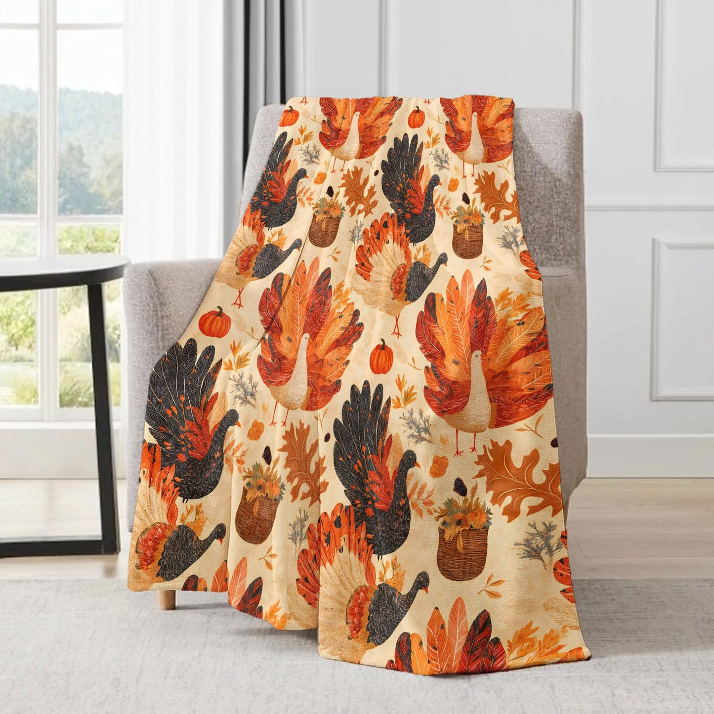 ainori Thanksgiving Turkey Blanket - Cute Autumn Festive Fleece Throw,Gifts for Kids Adult, Soft & Warm,Lightweight, for Fall Holiday Decor, Fall Celebrations, and Room Home Accents 50x60in