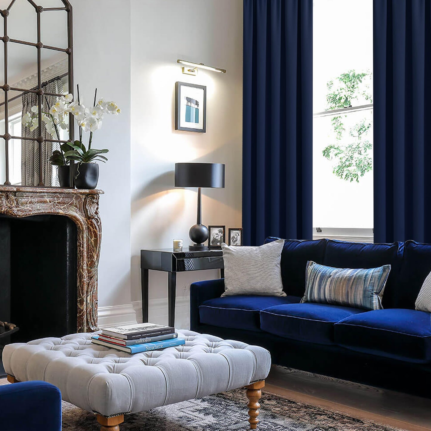 JIUZHEN Blackout Curtains for Bedroom– Thermal Insulated,Noise Reducing Room Darkening Drapes for Living Room, Rod Pocket Curtains with Tiebacks, Set of 2 Panels, 42 x 63 Inch Length, Navy Blue