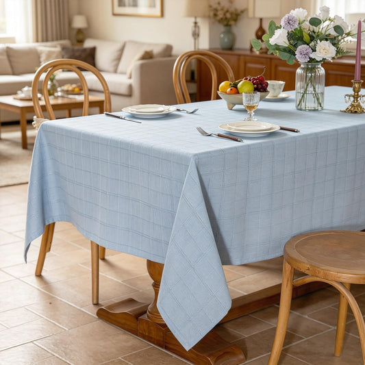 Laolitou Blue Checkered Table Cloth Rectangle Table Gingham Textured Cotton Linen Tablecloth Wrinkle Free Stain Resistant Plaid Table Cover for Dining Kitchen, 60"X84"