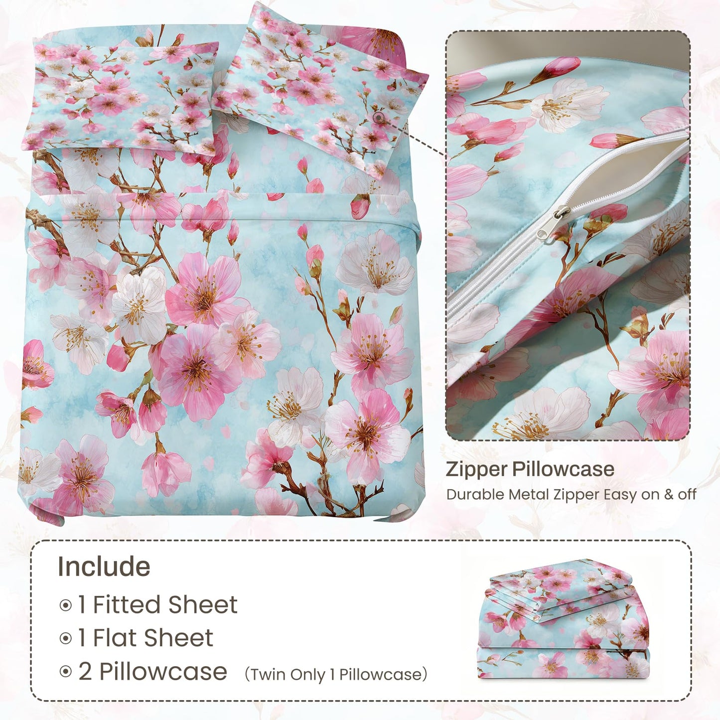 Cherry Blossom Full Bedding Set Spring Floral Sheet Sets