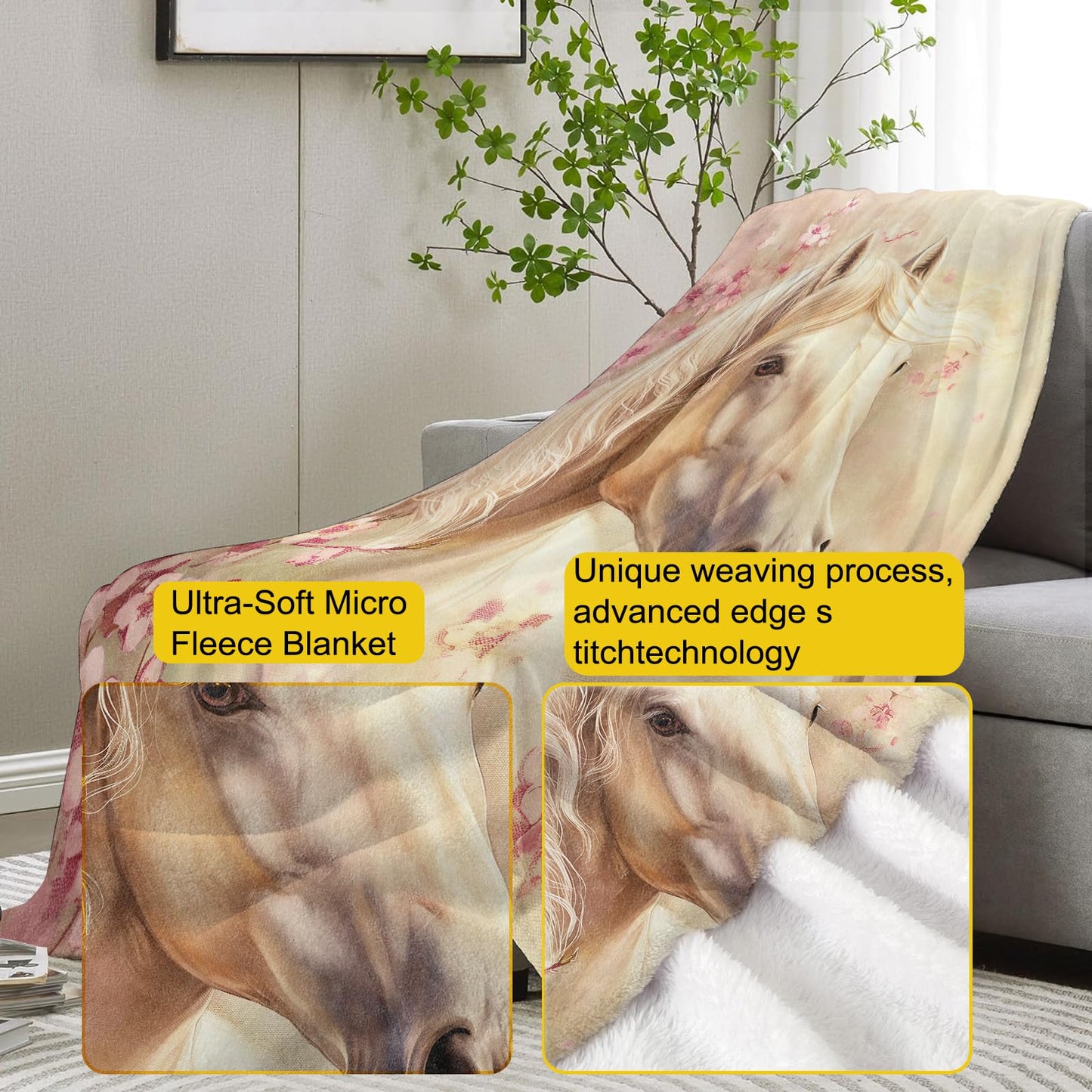 VANZEV Horse Blanket, 50"x60" Luxurious Flannel Fleece Throw for Kids & Adults, Ultra-Soft and Warm Home Decor Blanket, for Animal Horse Lovers