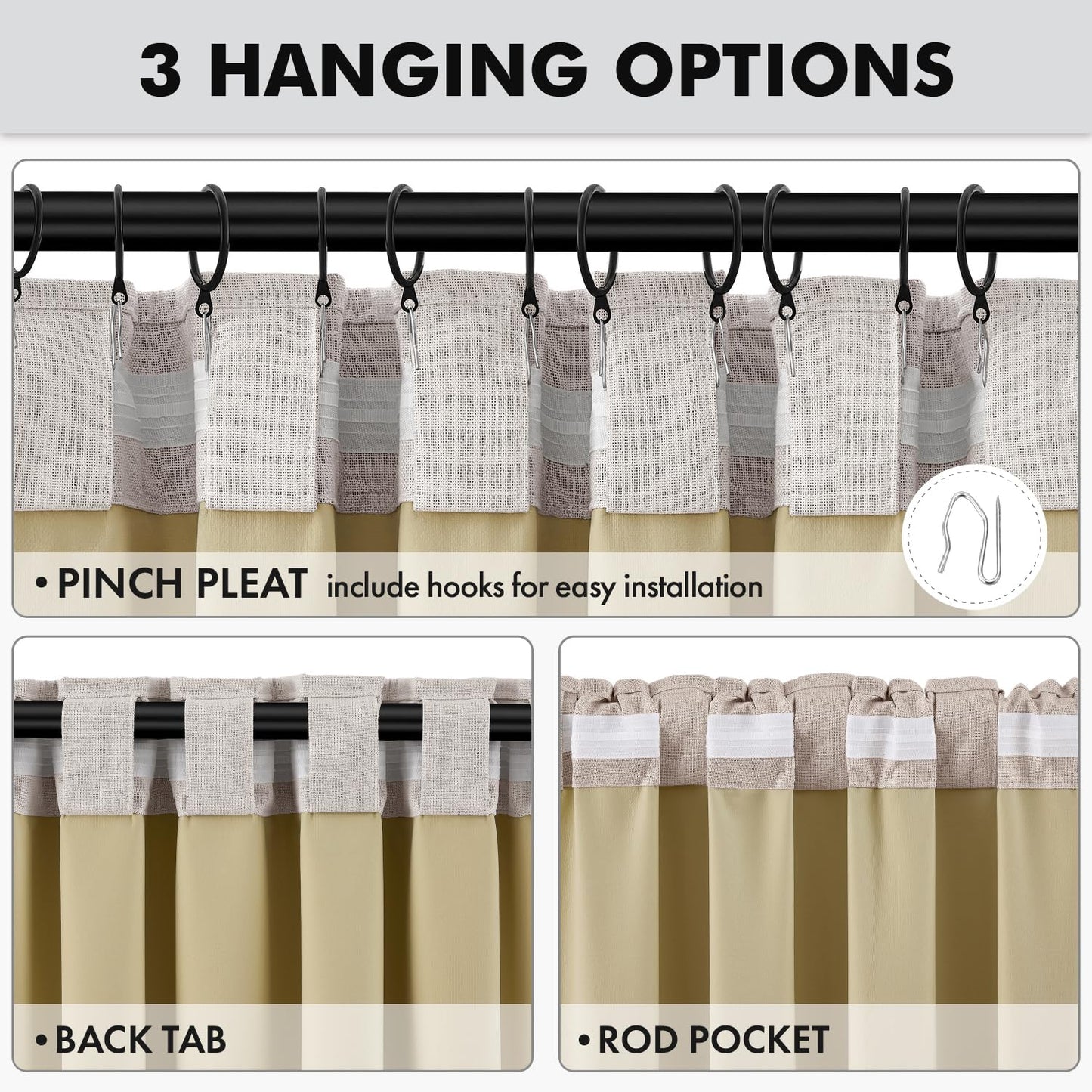 MIULEE 100% Blackout Linen Curtains for Bedroom, Ivory Solid Luxury Decor Thermal Insulation Room Darkening Drapes for Living Room Back Tab Rod Pocket 42 x 84 Inches, 2 Panels