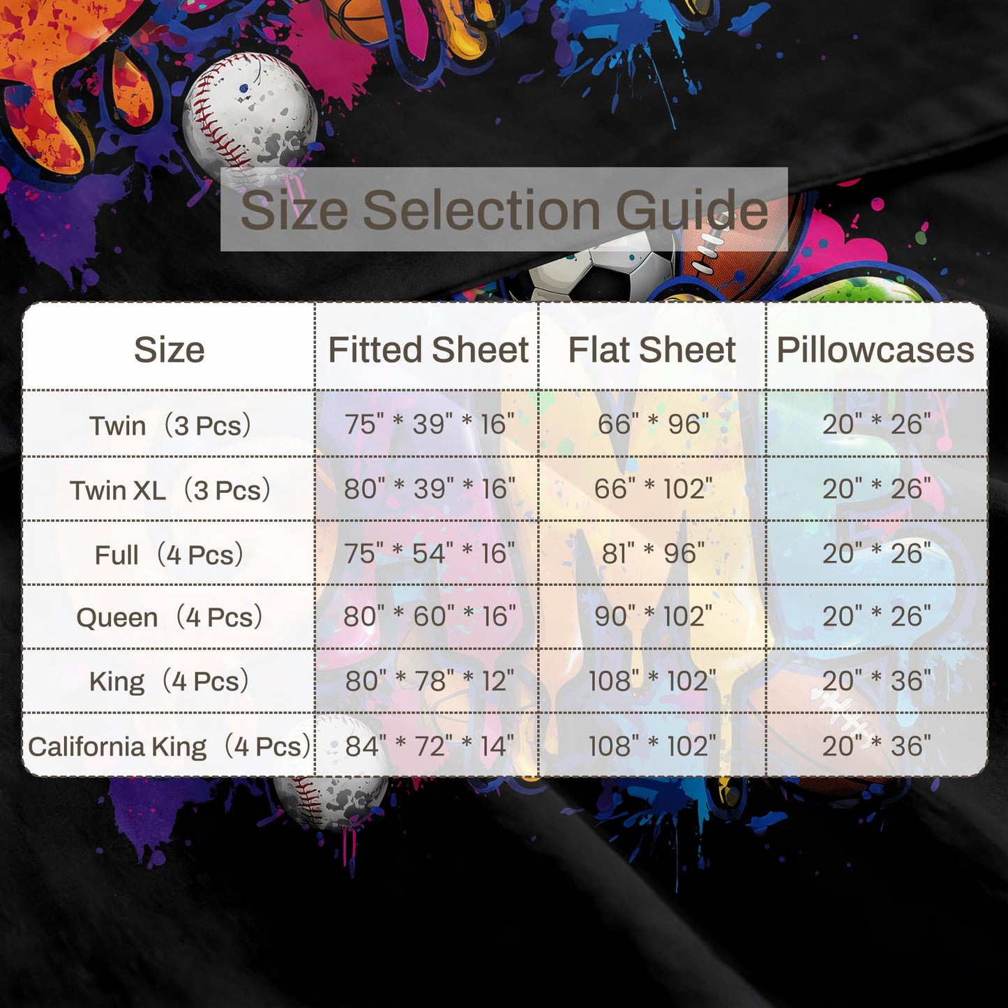 Ball Sports Twin Sheet Set 3 Pcs Graffiti Game Bed Sheets, Black Blue